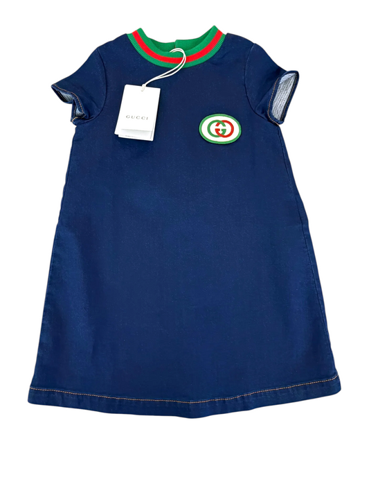 Gucci Girl Navy Web Collar Denim Dress, 3Y