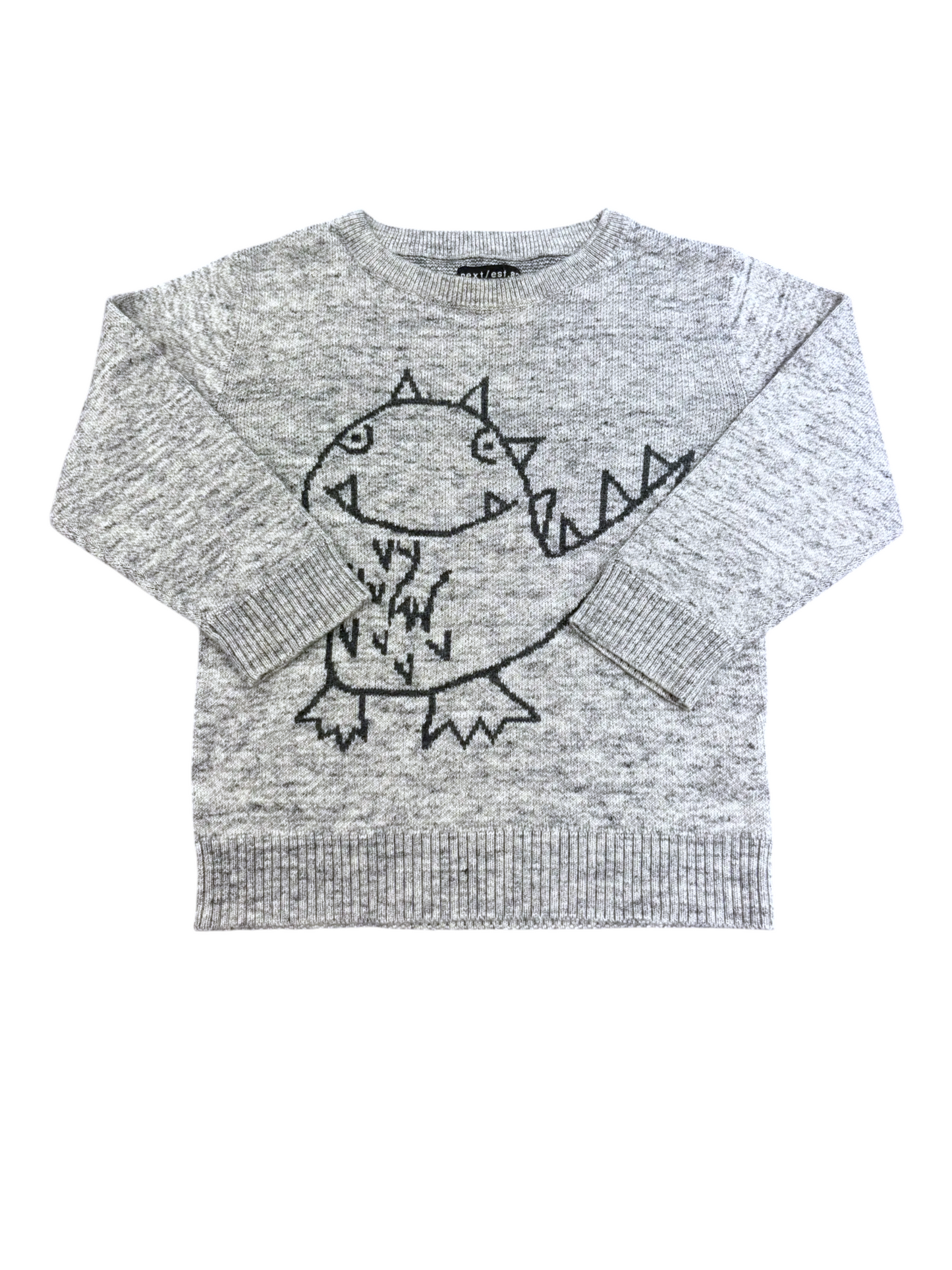 Next Boy Grey Dinosaur Knit Jumper, 12-18M - second hand baby clothing