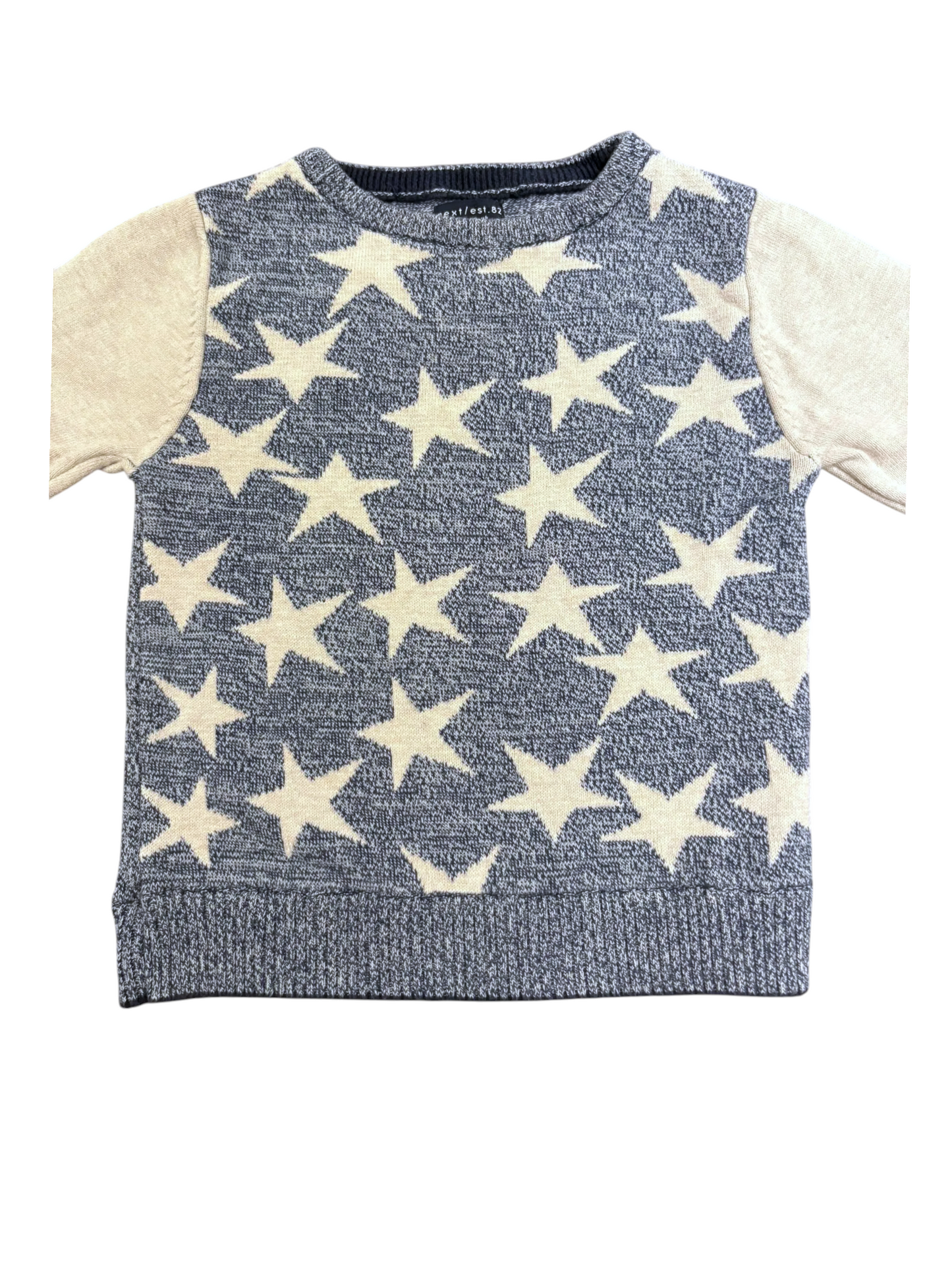 Next Unisex Navy & Cream Star Knit Jumper, 12-18M - second hand baby clothing