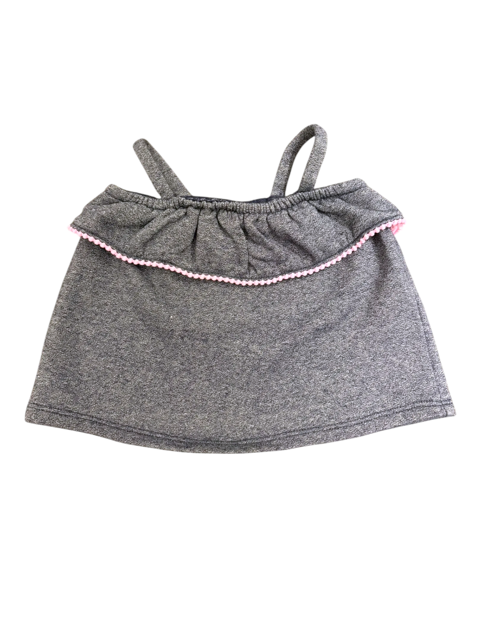 Janie and Jack Girl Grey & Pink Pom-Pom Top, 12-18M - second hand baby clothing
