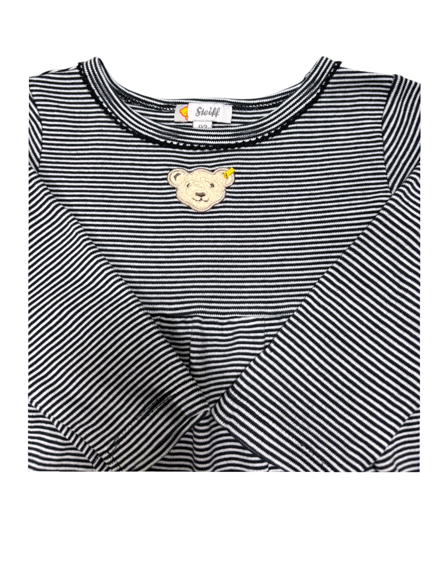 Steiff Girl Black & White Striped Cotton Jersey Dress, 2Y / 92 - second hand baby clothing