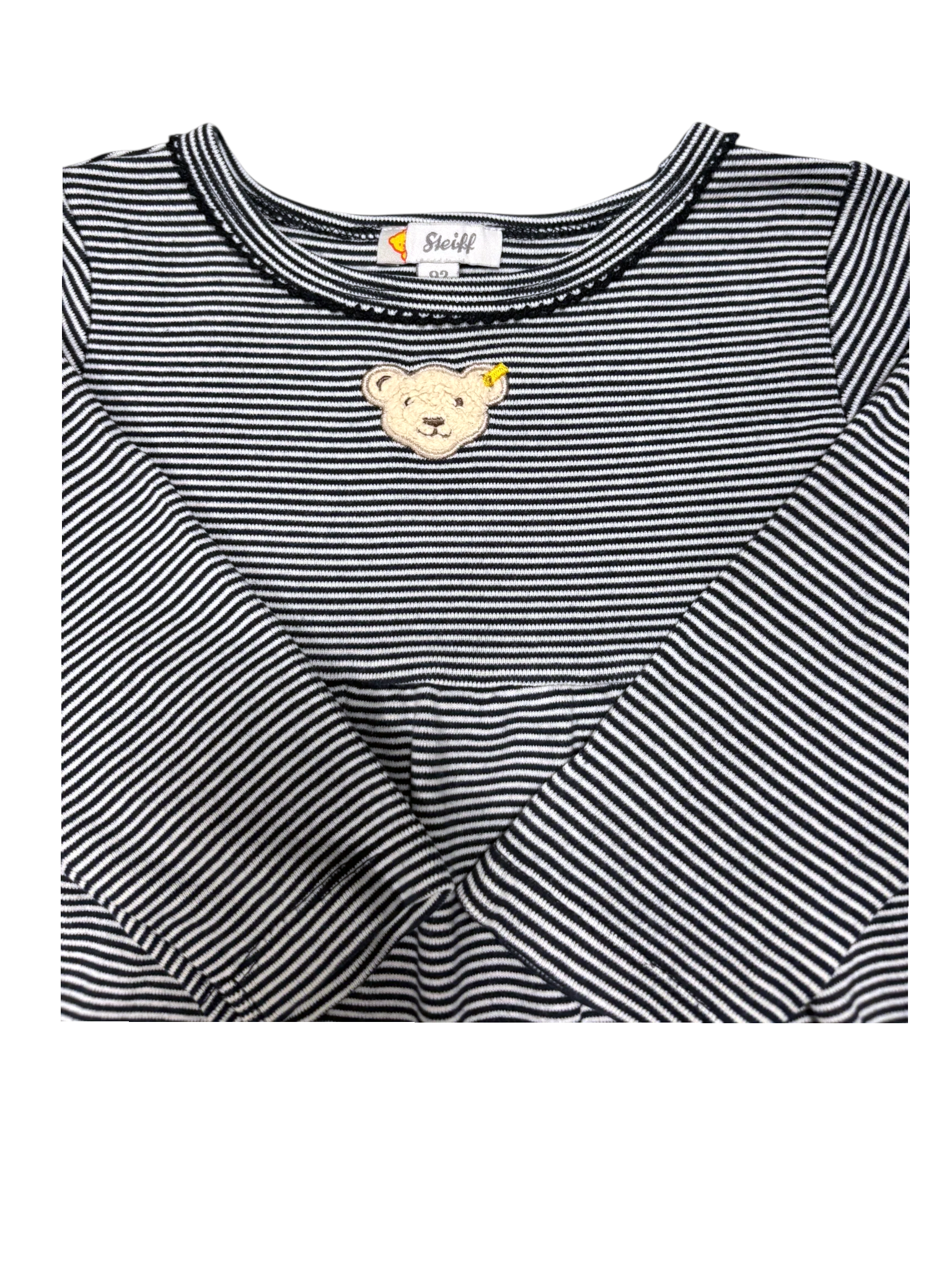 Steiff Girl Black & White Striped Cotton Jersey Dress, 2Y / 92 - second hand baby clothing