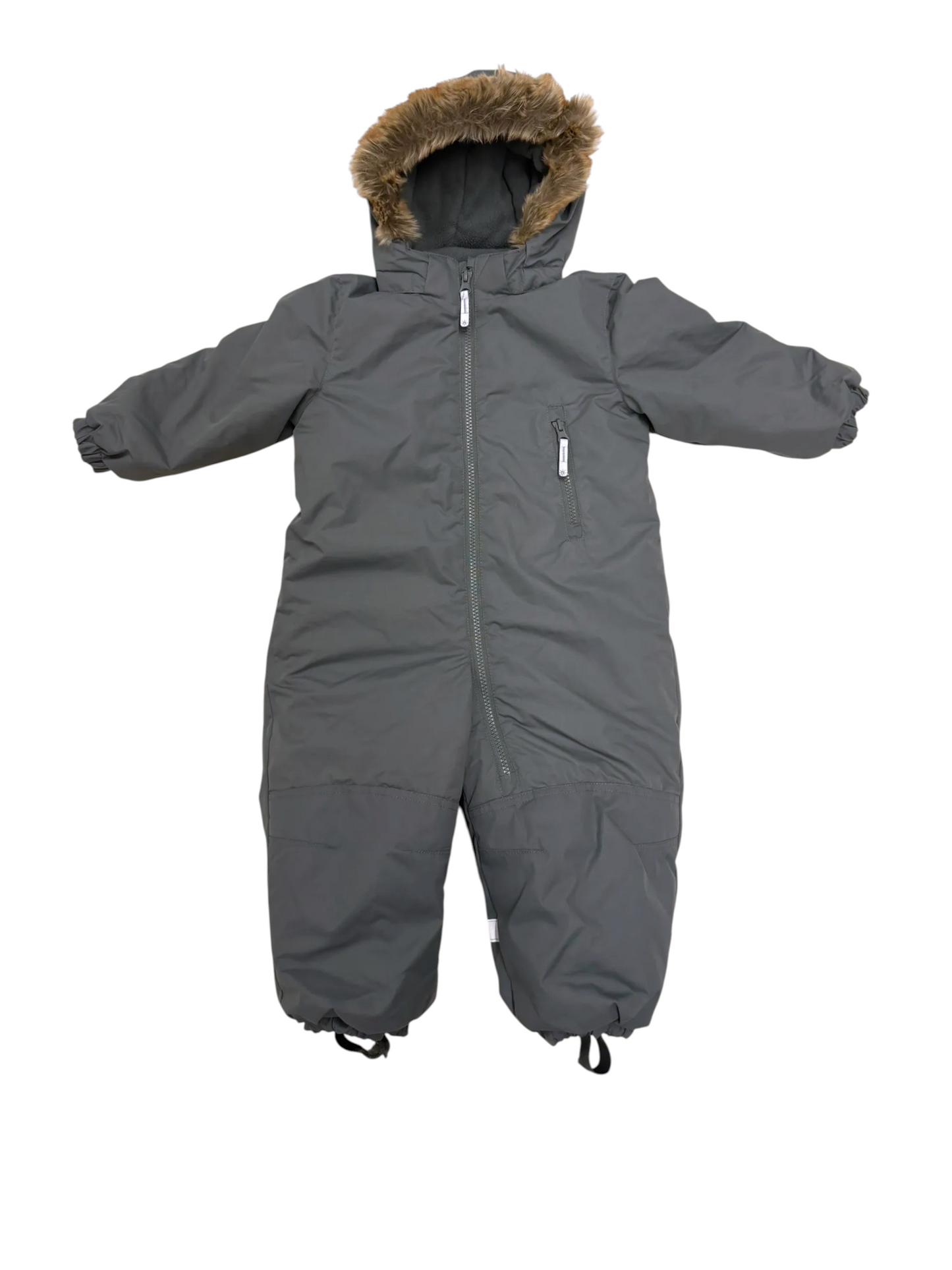 H&M Unisex Grey Faux Fur Trim Hooded Snowsuit, 2Y / 92 - second hand baby clothing