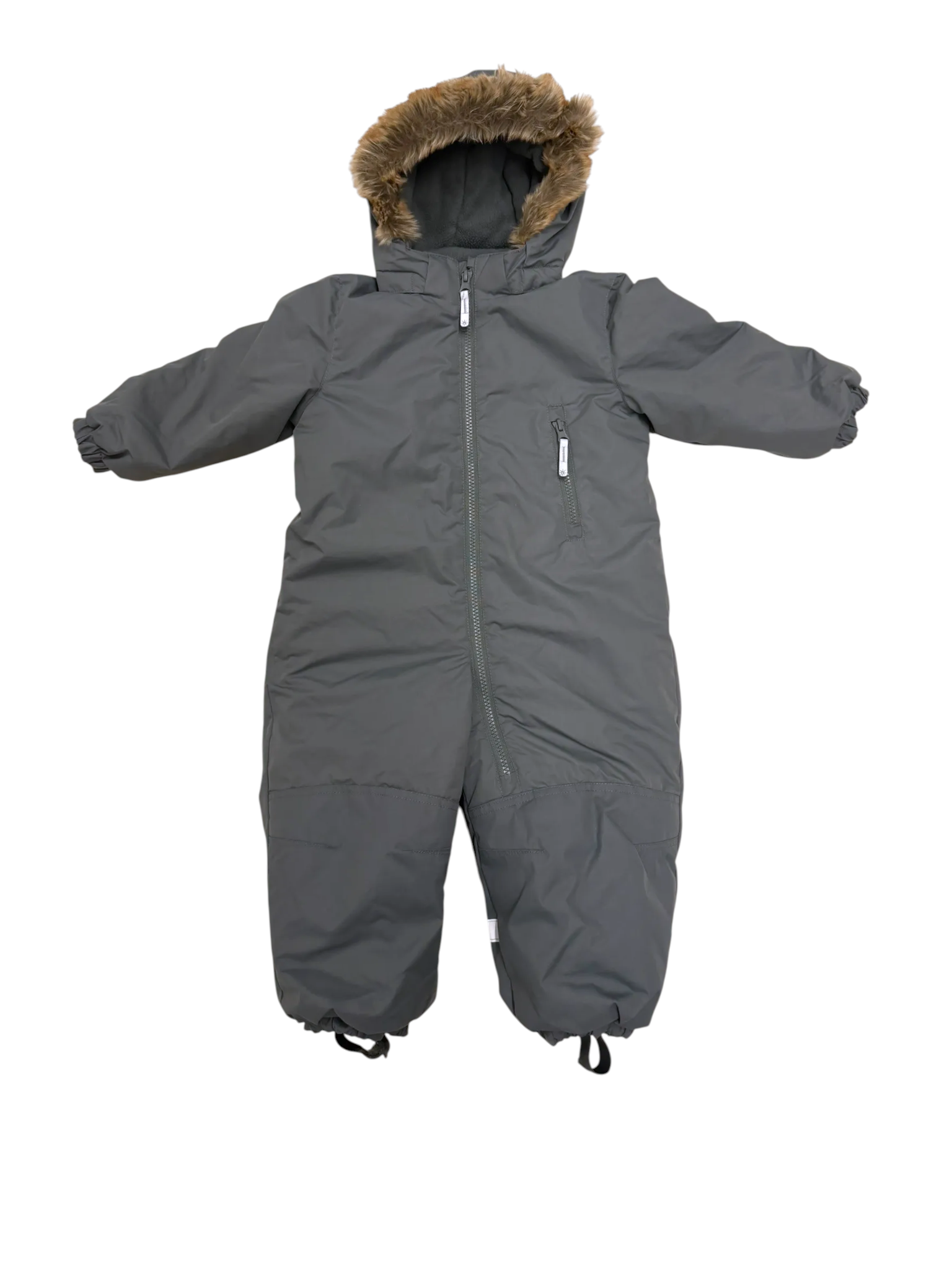 H&M Unisex Grey Faux Fur Trim Hooded Snowsuit, 2Y / 92 - second hand baby clothing