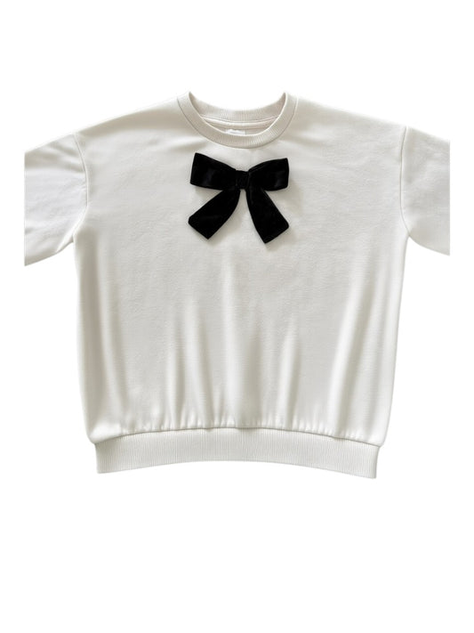 H&M Cream Velvet Bow Sweatshirt size 2-3Y / 98 - second hand baby clothing