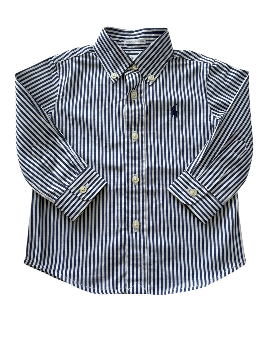 Ralph Lauren Boy Navy & White Striped Shirt, 12M - second hand baby clothing
