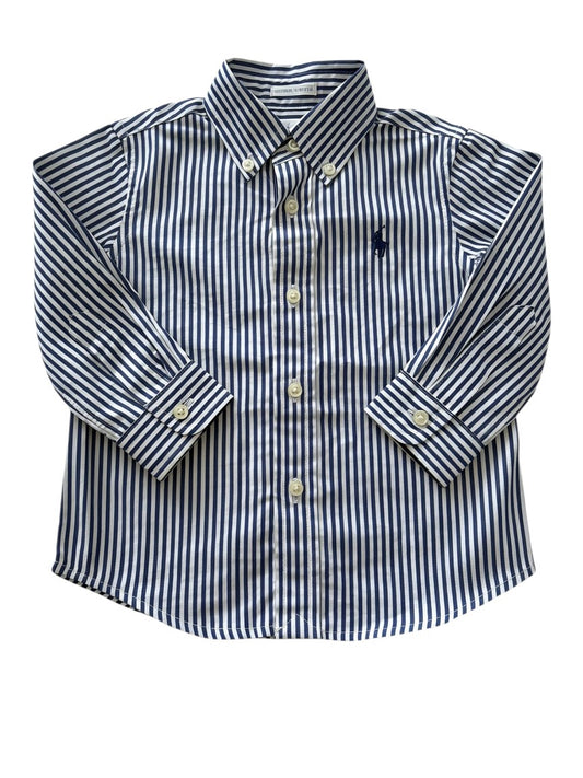 Ralph Lauren Boy Navy & White Striped Shirt, 12M - second hand baby clothing