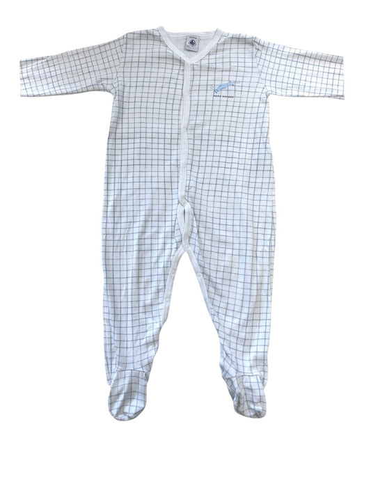 Petit Bateau Unisex White Check Footed Pyjama, 18M / 81