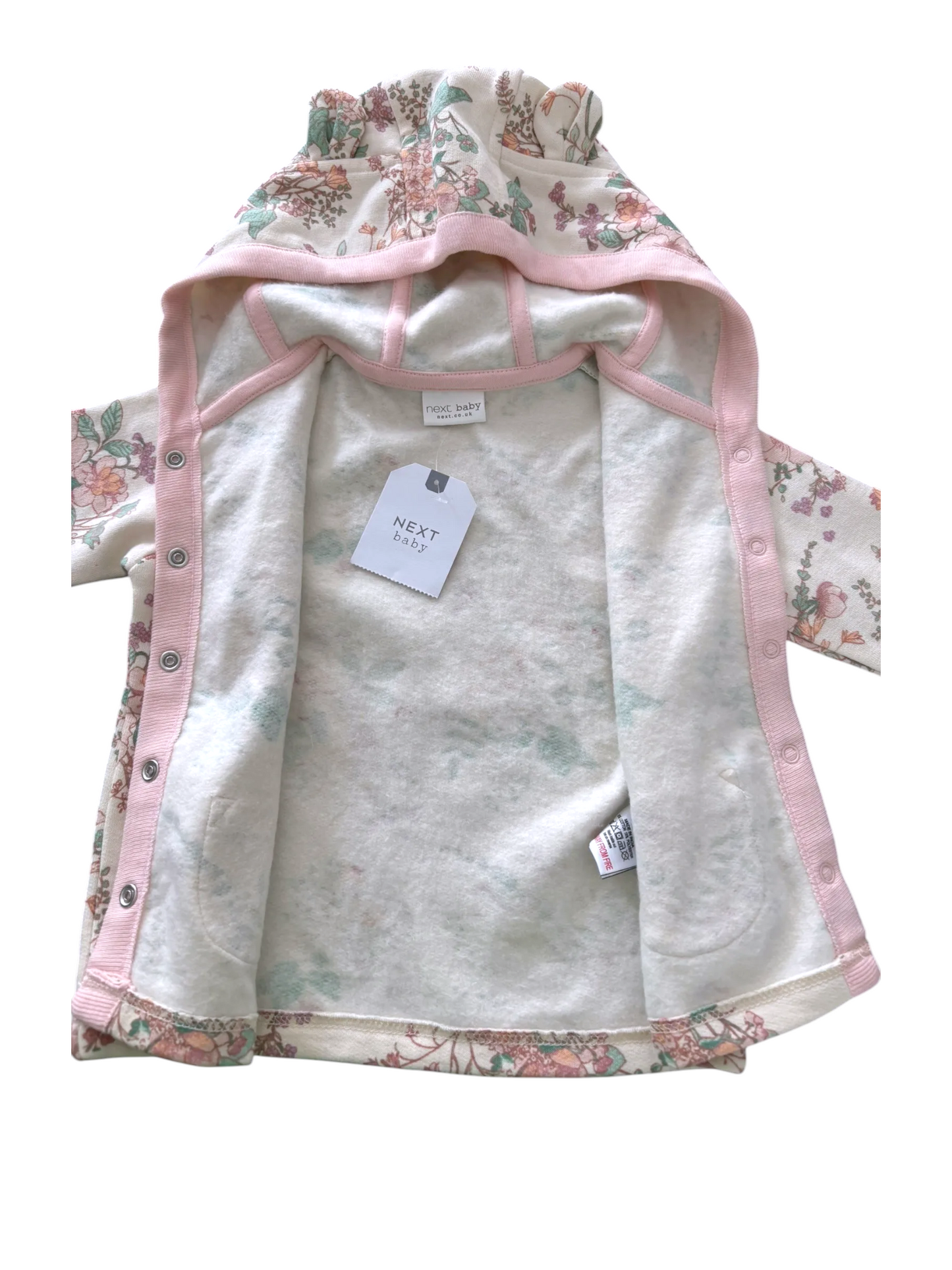 Next Cream Floral Hooded Jacket size 3-6M - second hand baby clothing