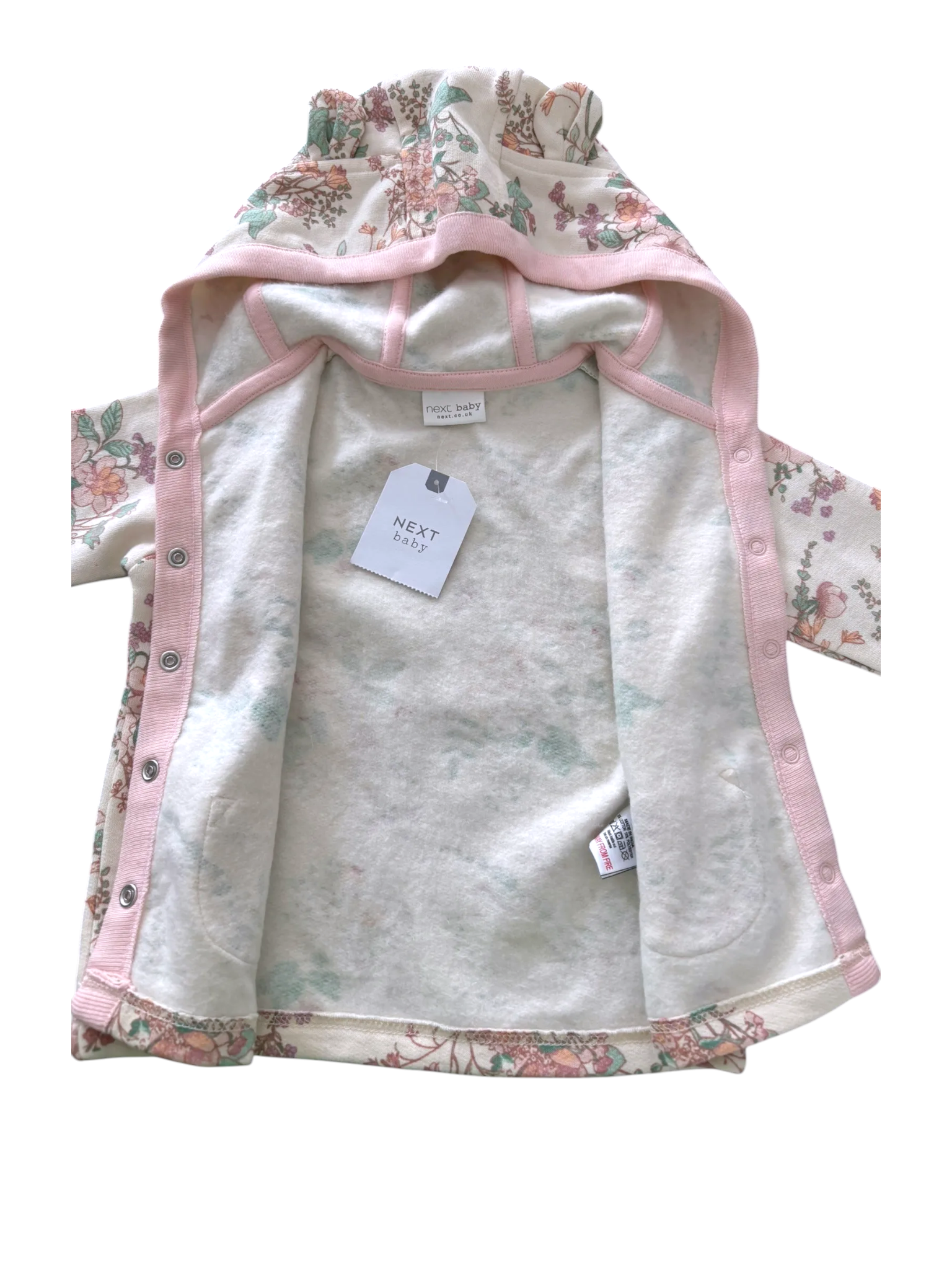 Next Cream Floral Hooded Jacket size 3-6M - second hand baby clothing