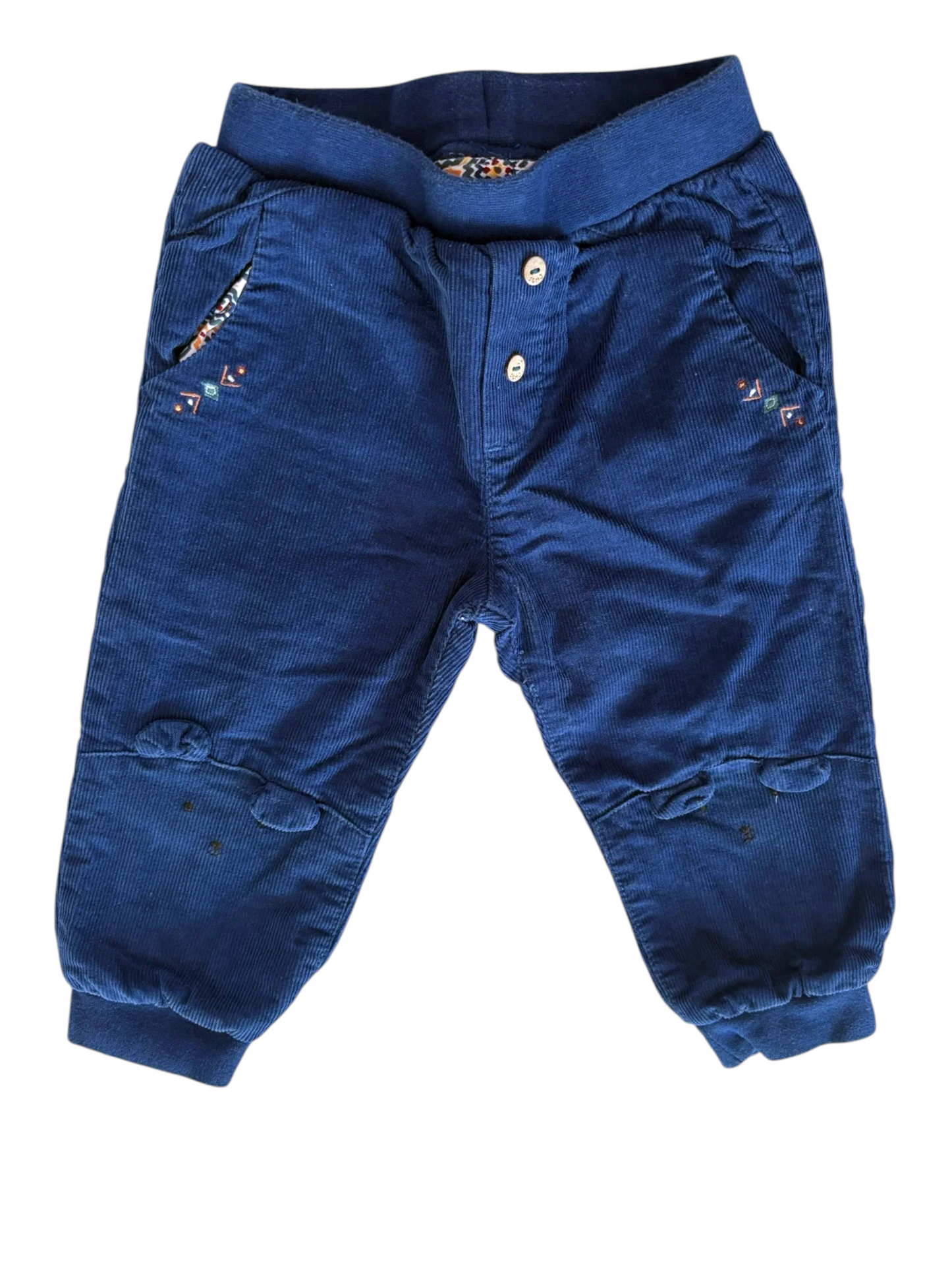 Sergent Major Navy Corduroy Embroidered Pants (18M / 80) - second hand baby clothes