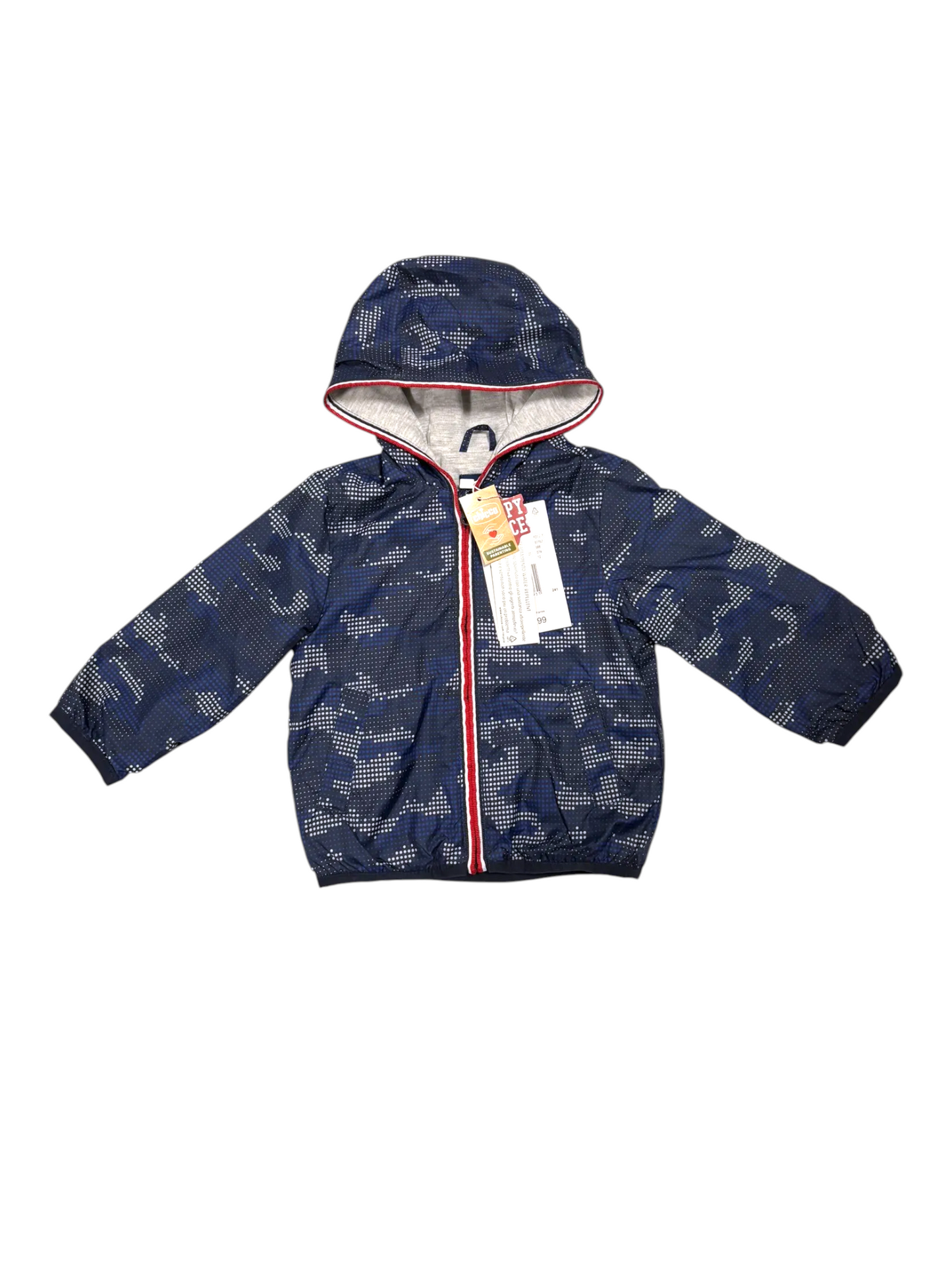 My First Chicco Boys Navy Dot Camouflage Hooded Windbreaker Jacket, 12M / 74 - second hand baby clothing