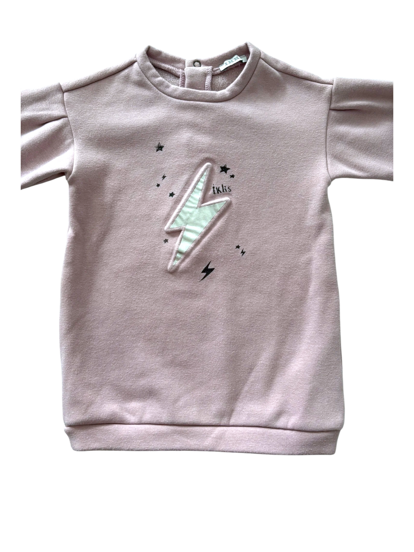 IKKS Girl Pink Lightning Bolt Velour Sweatshirt Dress, 18M - second hand baby clothing