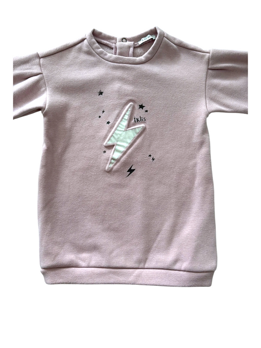 IKKS Girl Pink Lightning Bolt Velour Sweatshirt Dress, 18M - second hand baby clothing