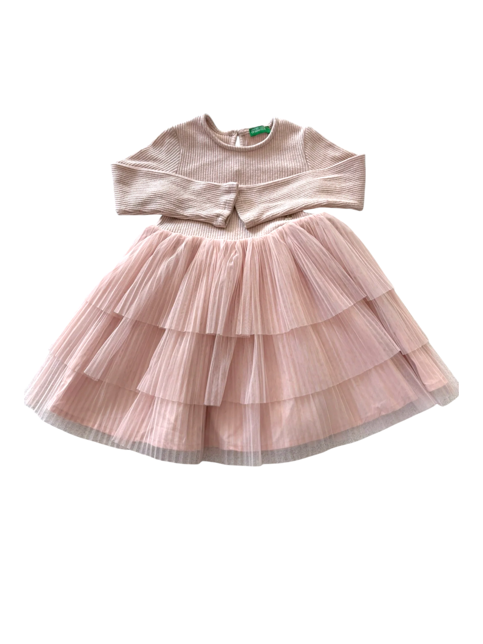 United Colors of Benetton Girl Light Pink Tiered Tulle Dress, 2-3Y / 98 - second hand baby clothing