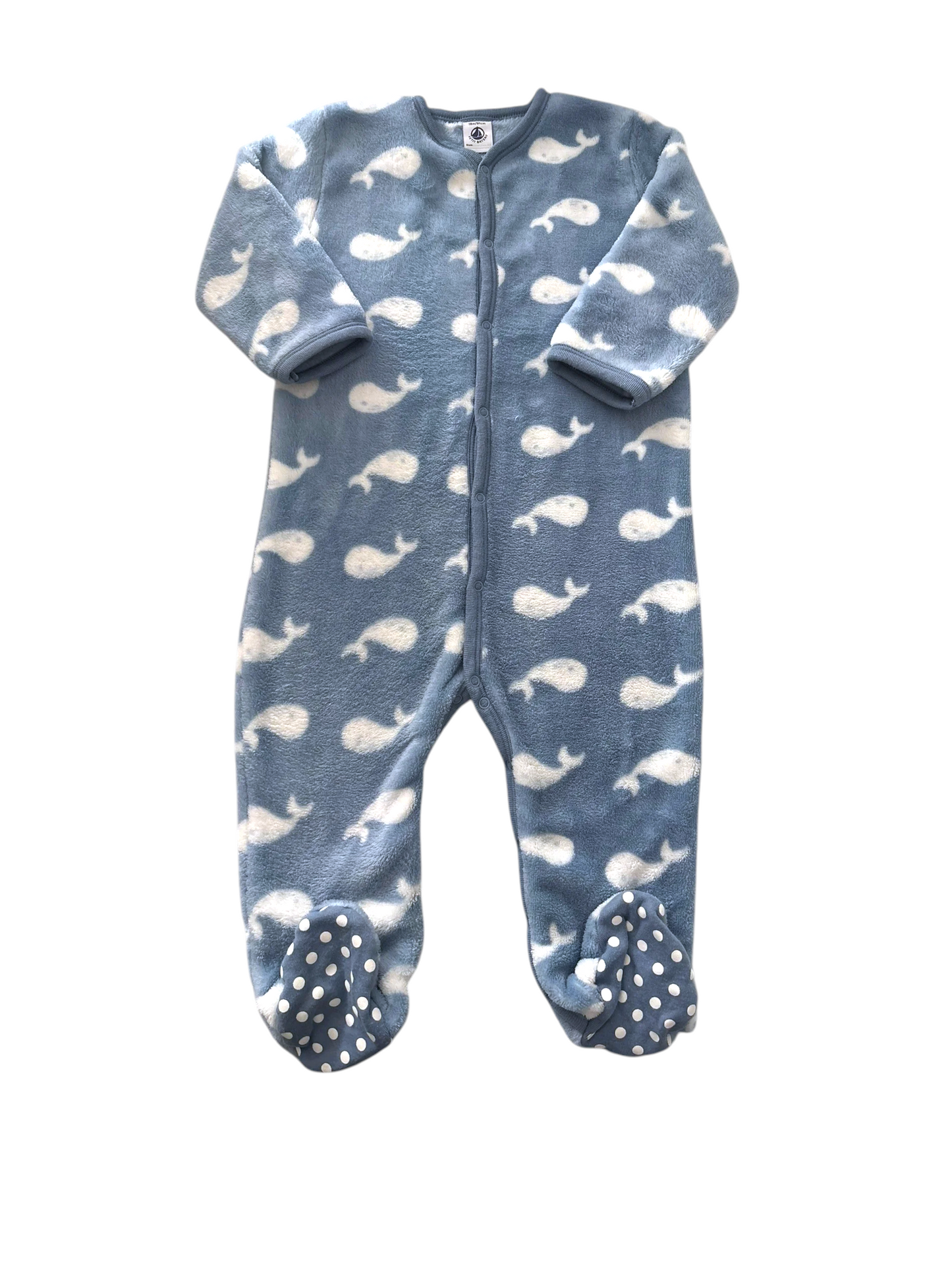 Petit Bateau Boy Blue Whale Fleece Footed Pyjama, 18M / 81