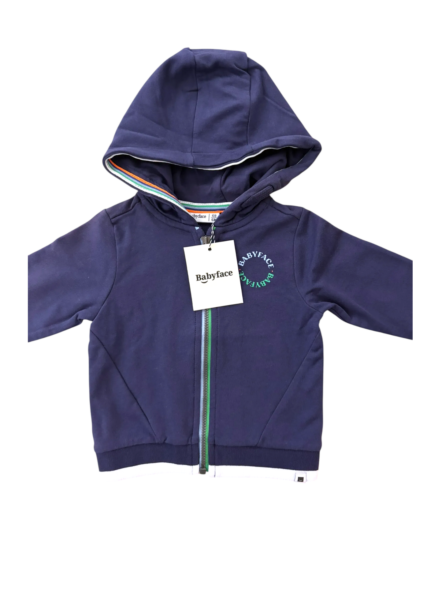 Babyface Boy Indigo Cotton Zip-Up Hooded Jacket, 3–6M