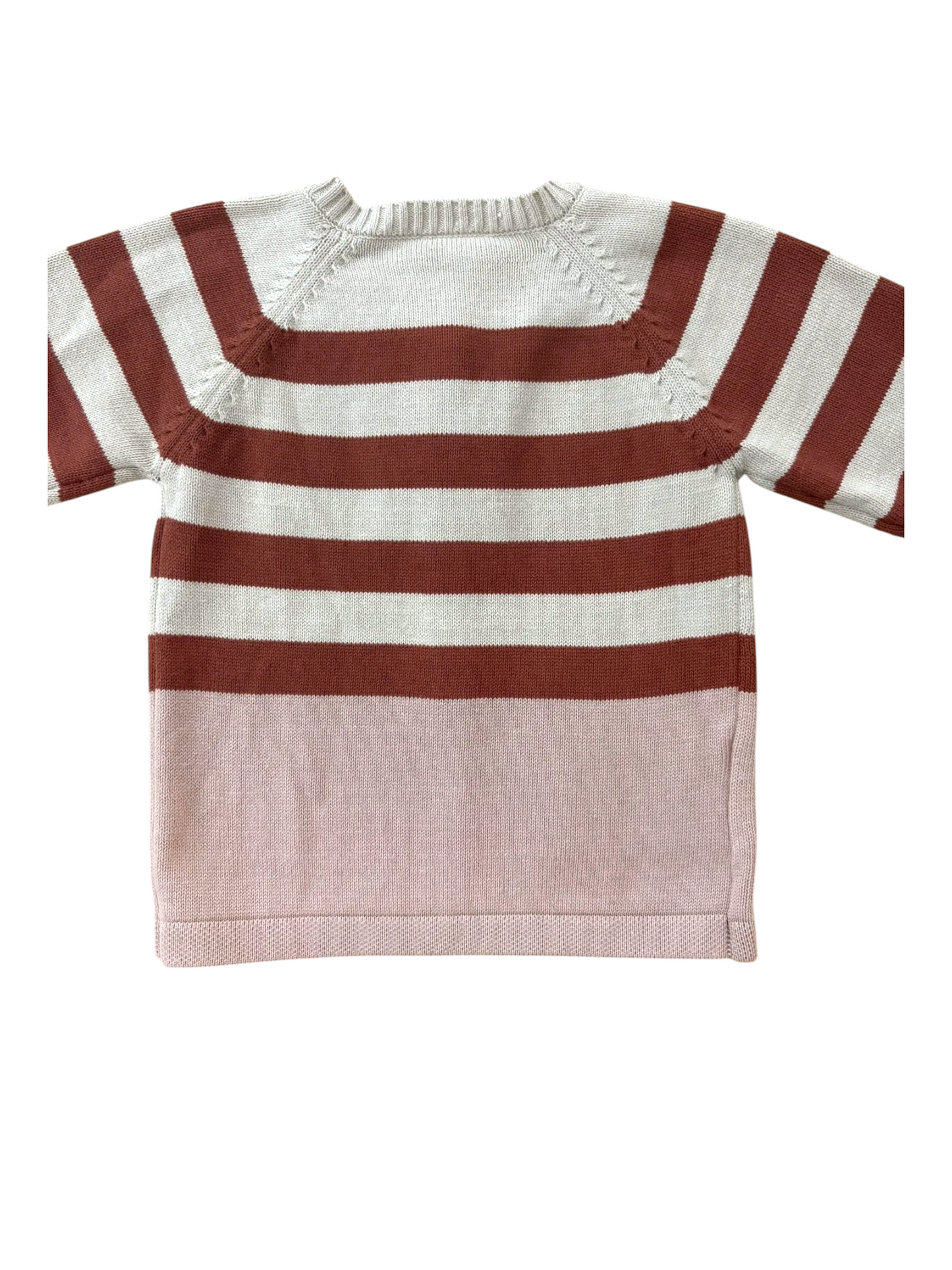Hust and Claire Girl Rust Striped Floral Organic Cotton Cardigan, 1M, 6M