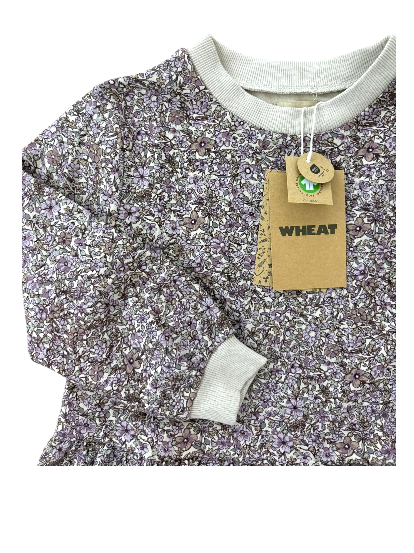 Wheat Girl Purple Floral Organic Cotton Dress, 3–4Y