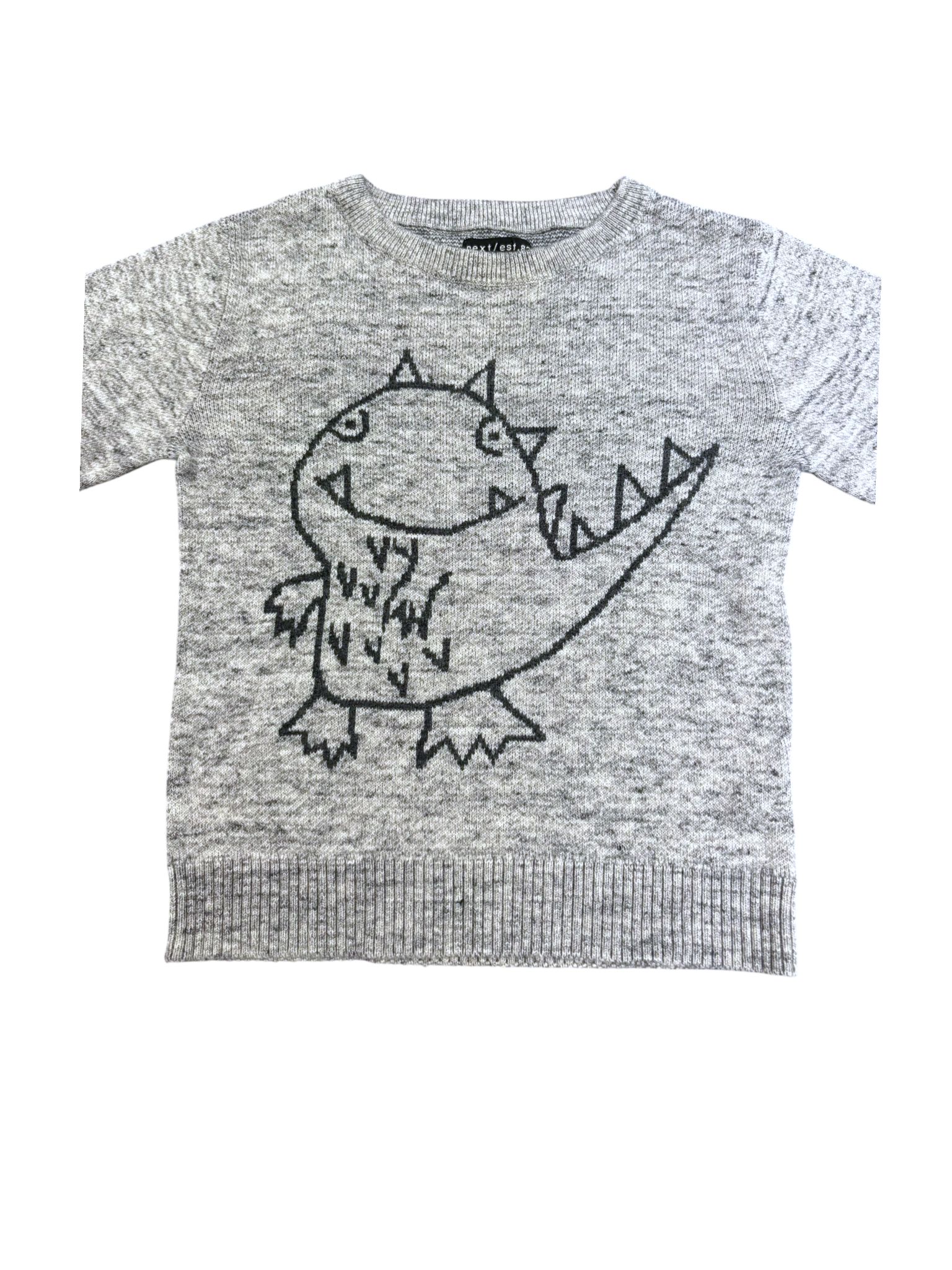 Next Boy Grey Dinosaur Knit Jumper, 12-18M - second hand baby clothing
