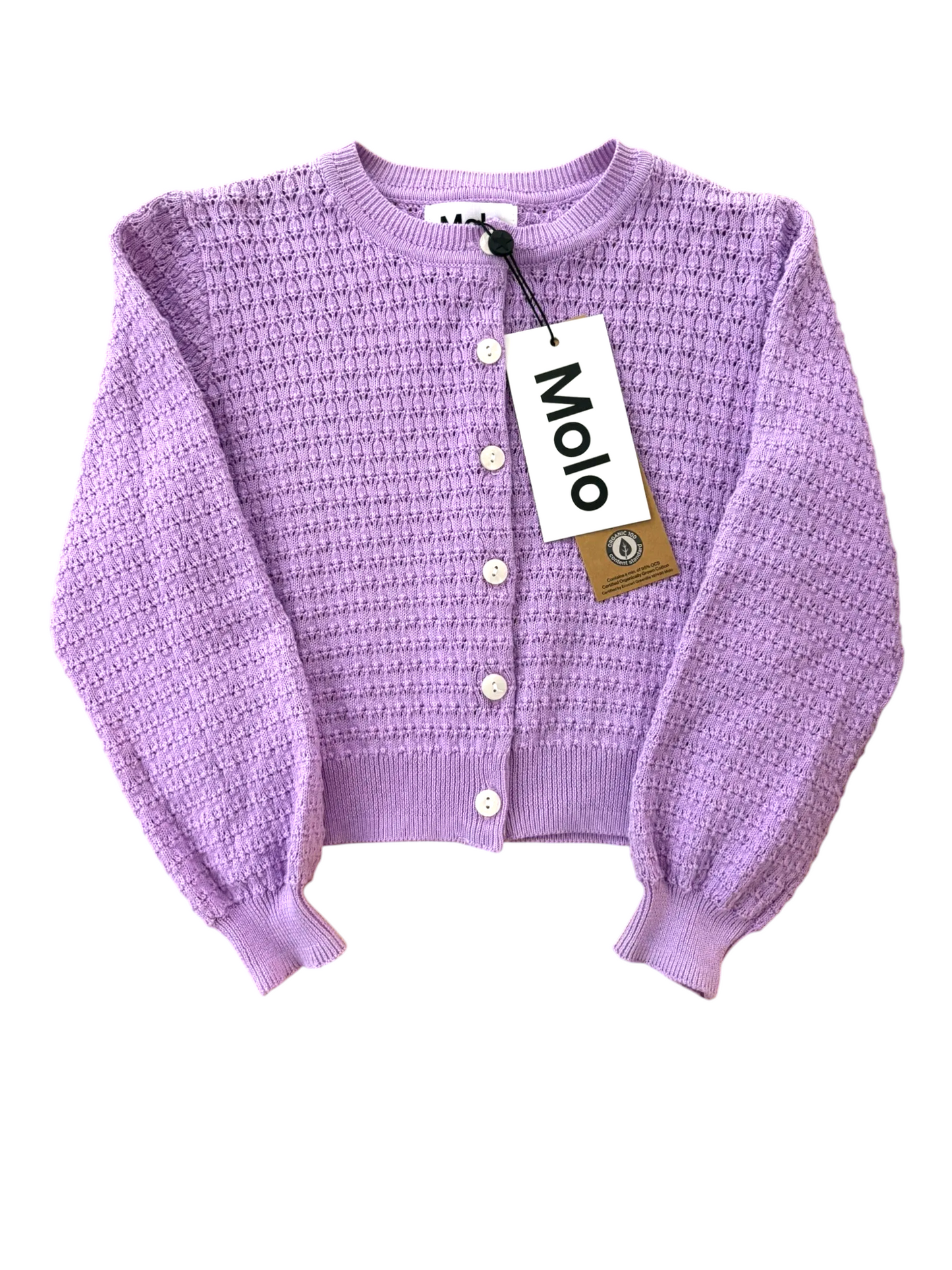Molo Girl Violet Pointelle Knit Buttoned Cardigan, 3–6Y