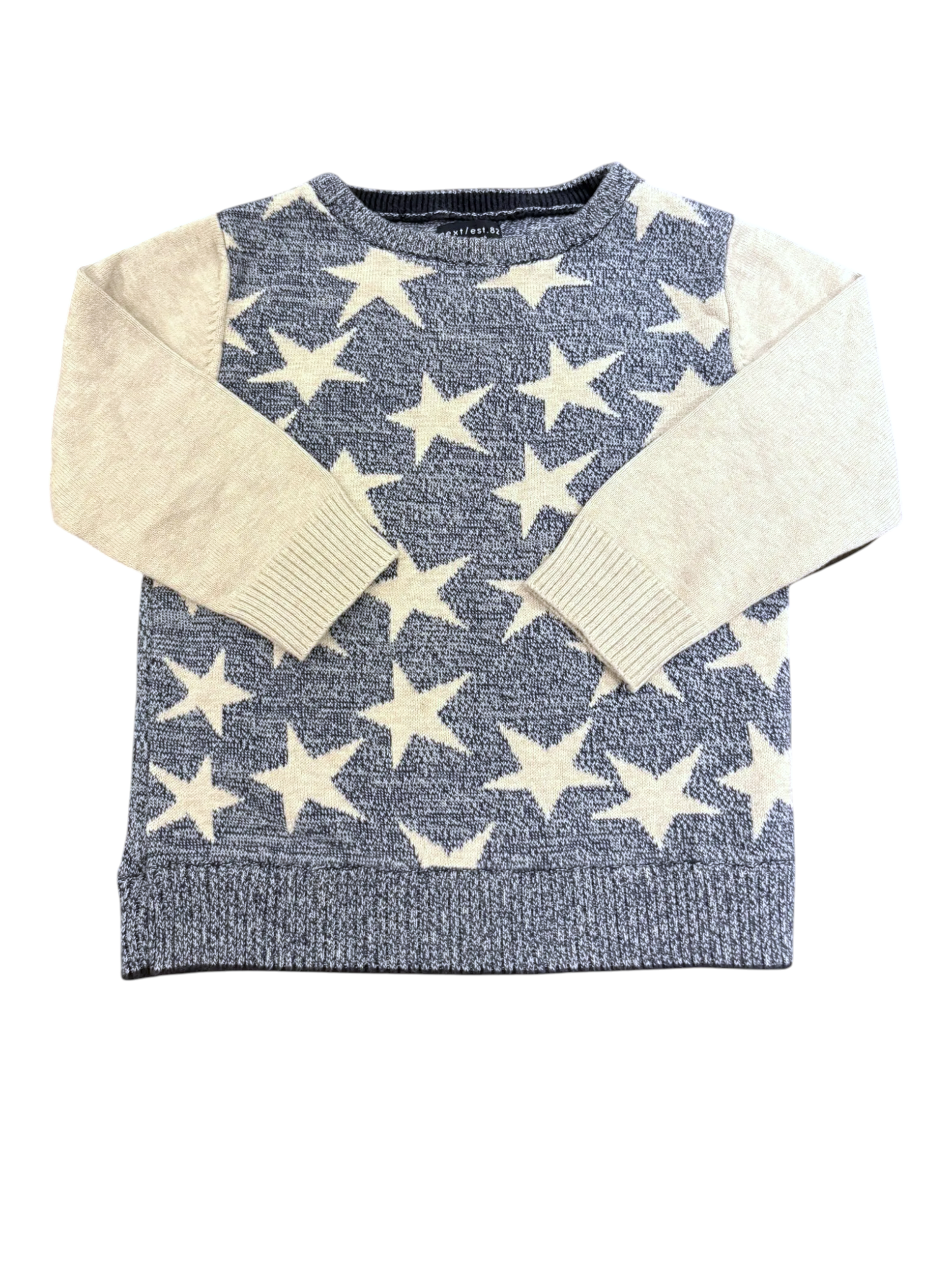 Next Unisex Navy & Cream Star Knit Jumper, 12-18M - second hand baby clothing