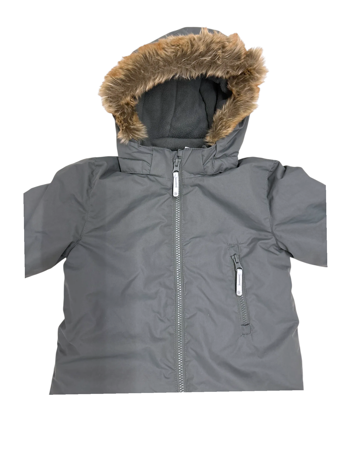 H&M Unisex Grey Faux Fur Trim Hooded Snowsuit, 2Y / 92 - second hand baby clothing