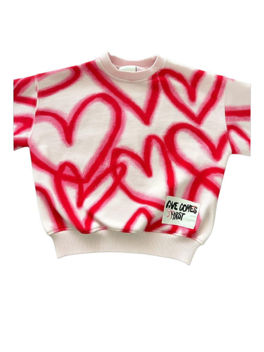 Zara Pink Heart Print Sweatshirt size 3Y / 98 - second hand baby clothing