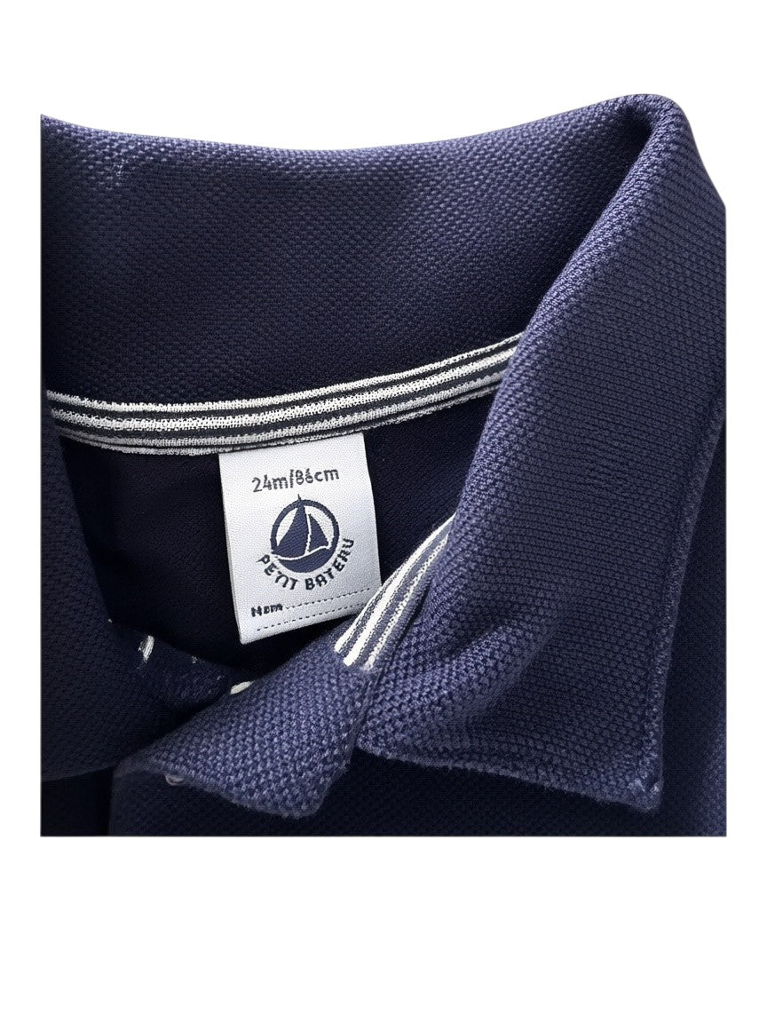 Petit Bateau Boy Navy Sailboat Cotton Piqué Polo Romper, 24M / 86 - second hand baby clothing