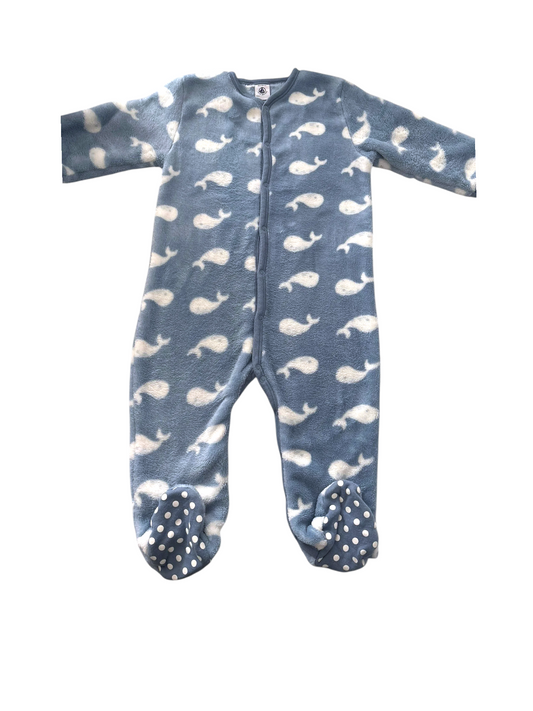 Petit Bateau Boy Blue Whale Fleece Footed Pyjama, 18M / 81