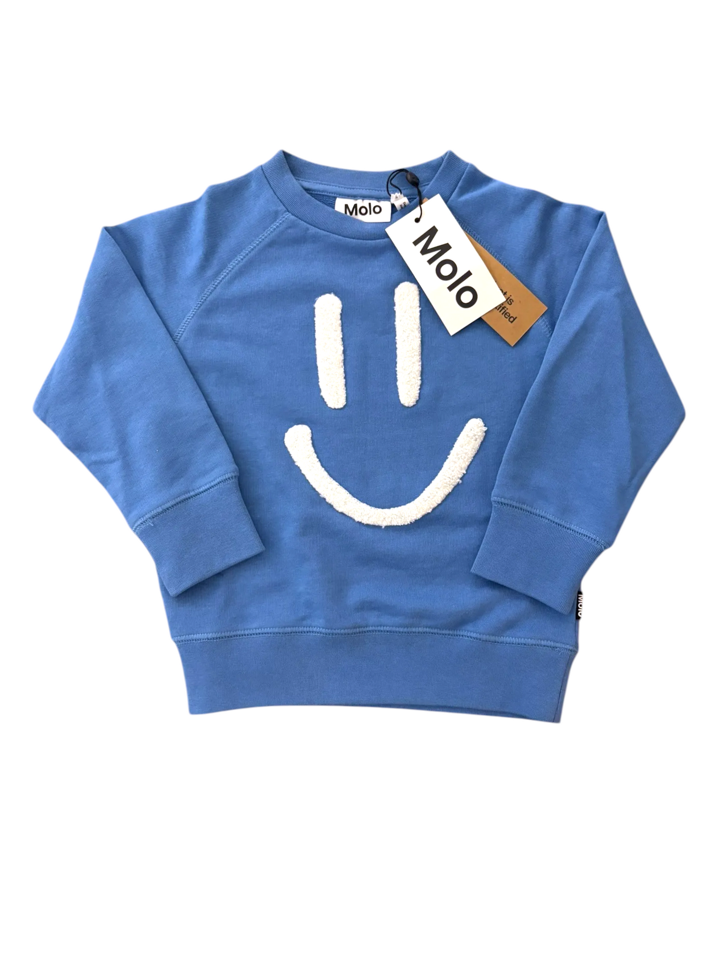 Molo Unisex Blue Smiley Organic Cotton Sweatshirt, 3Y
