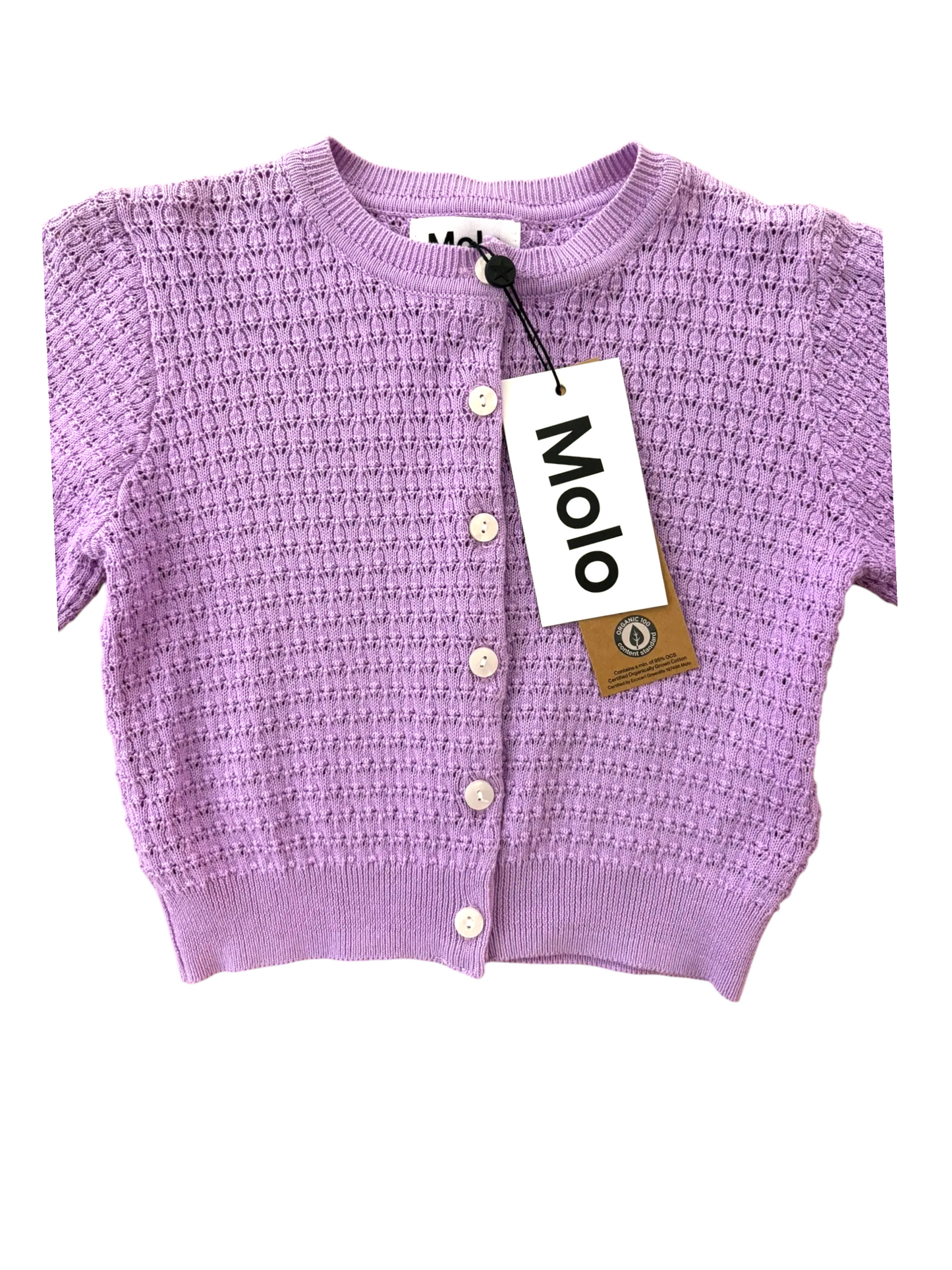 Molo Girl Violet Pointelle Knit Buttoned Cardigan, 3–6Y