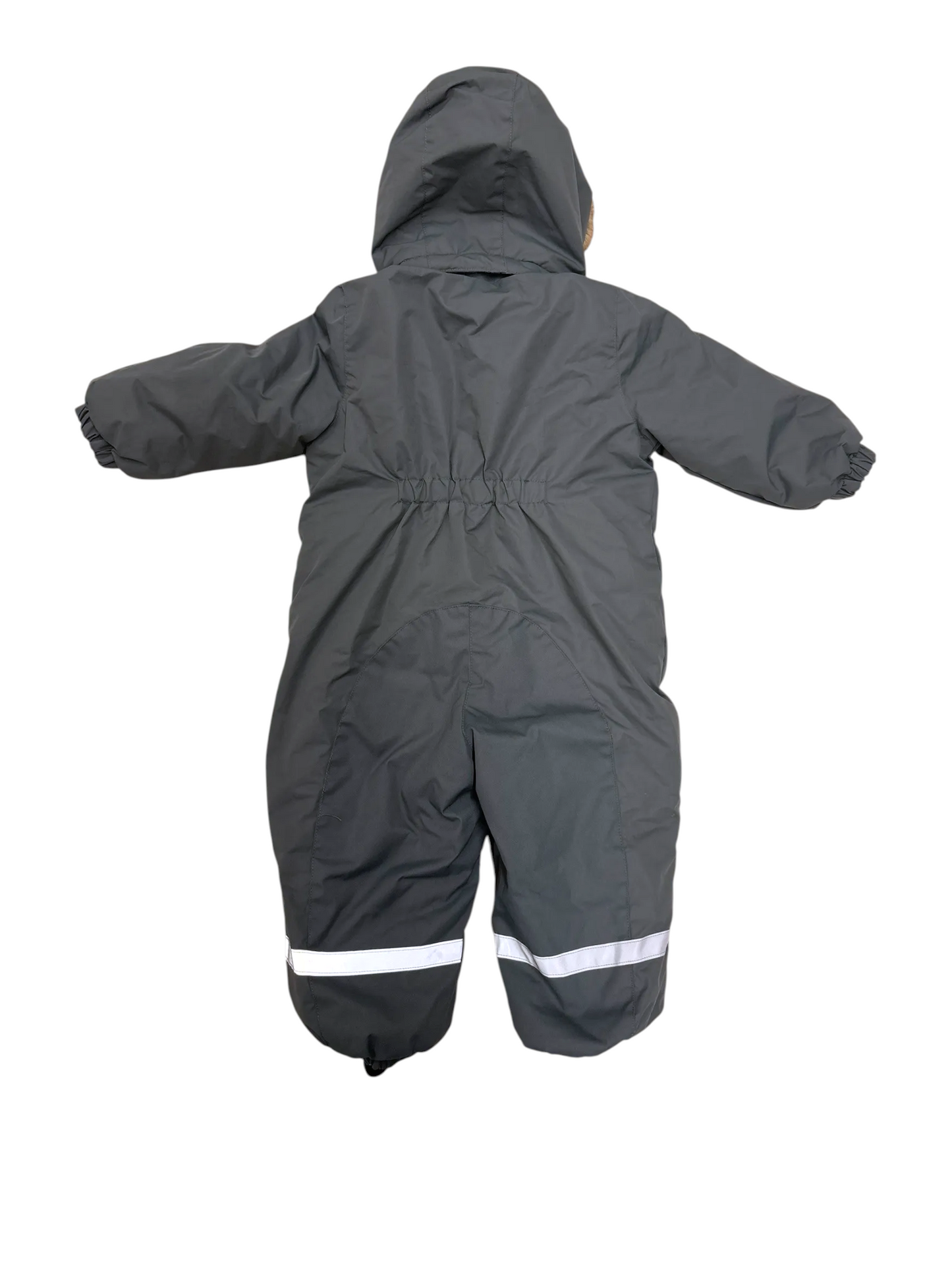 H&M Unisex Grey Faux Fur Trim Hooded Snowsuit, 2Y / 92 - second hand baby clothing