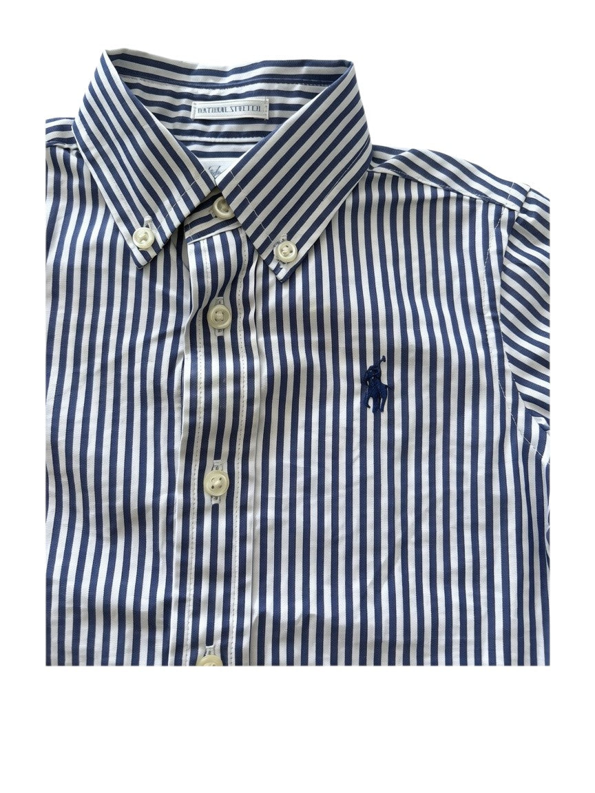 Ralph Lauren Boy Navy & White Striped Shirt, 12M - second hand baby clothing