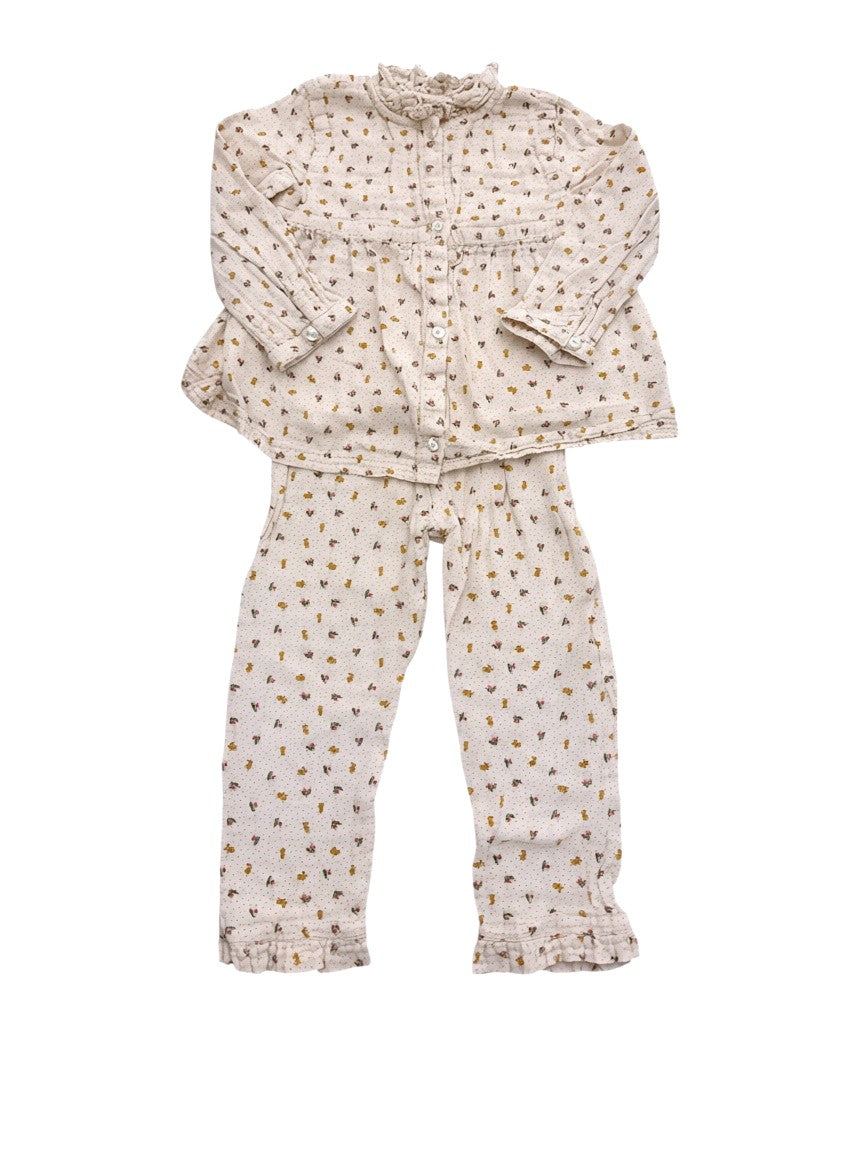 Sergent Major Girl Cream Bunny Floral Muslin Blouse & Trousers Set, 18M / 81 - second hand baby clothing