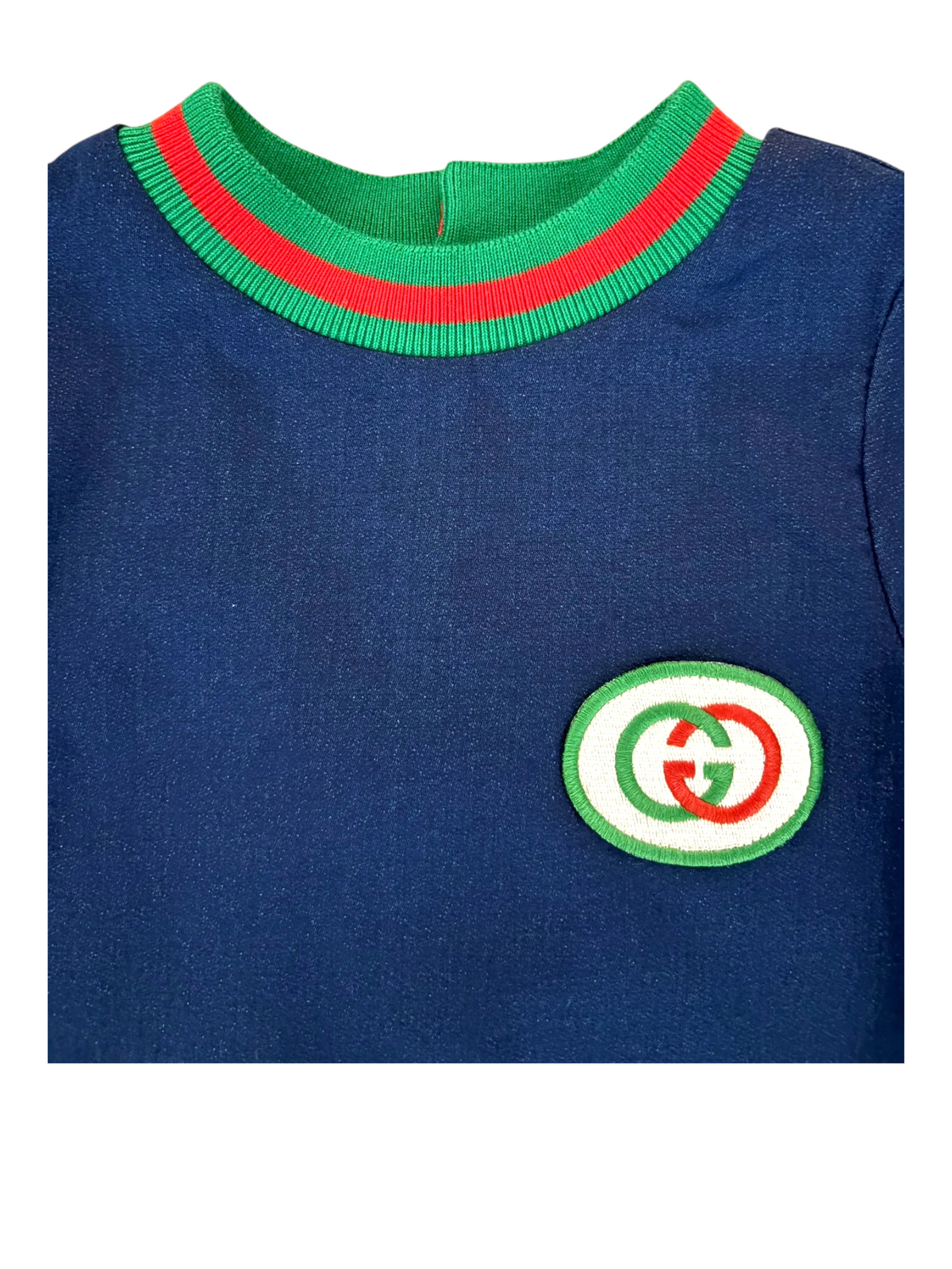 Gucci Girl Navy Web Collar Denim Dress, 3Y