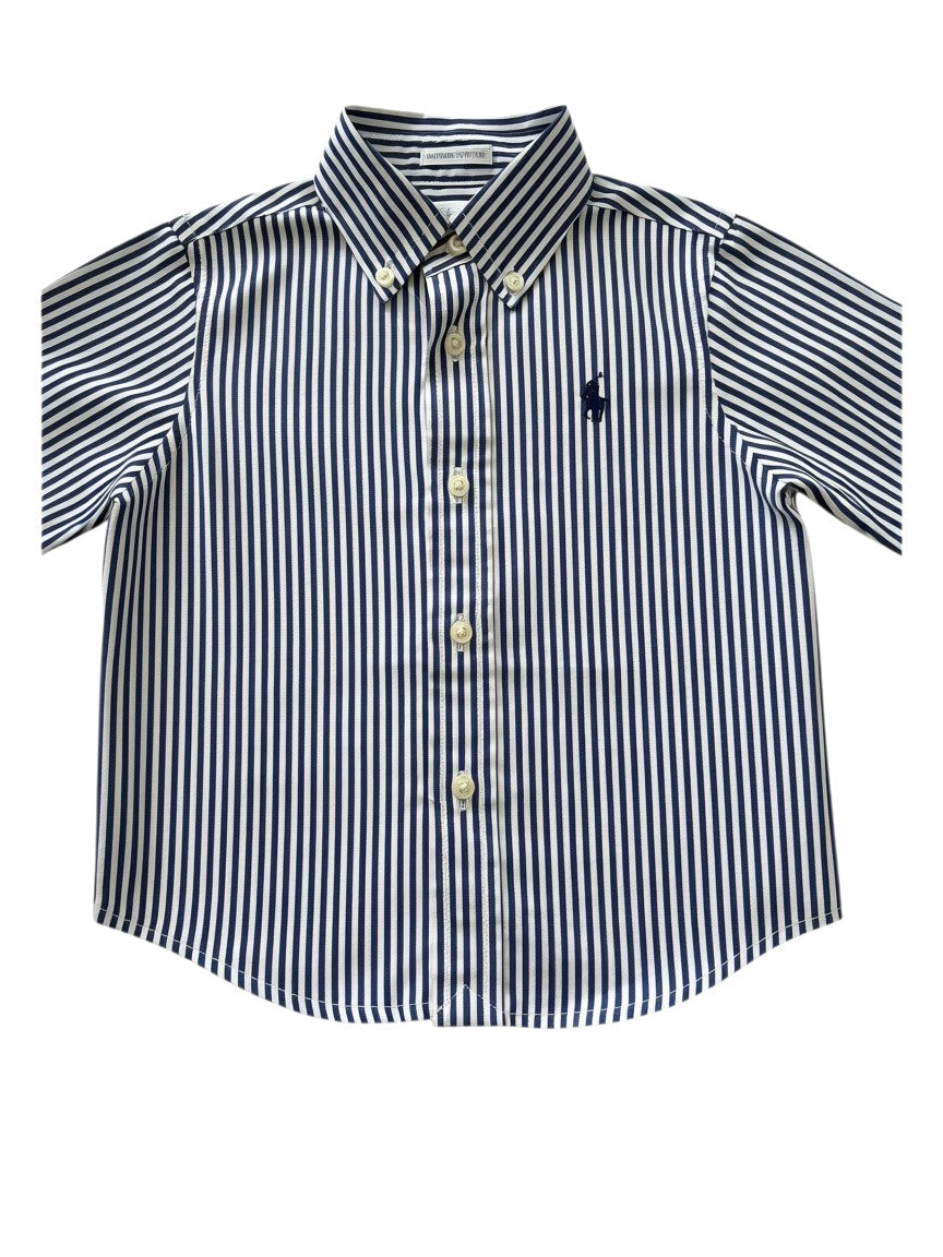 Ralph Lauren Boy Navy & White Striped Shirt, 12M - second hand baby clothing