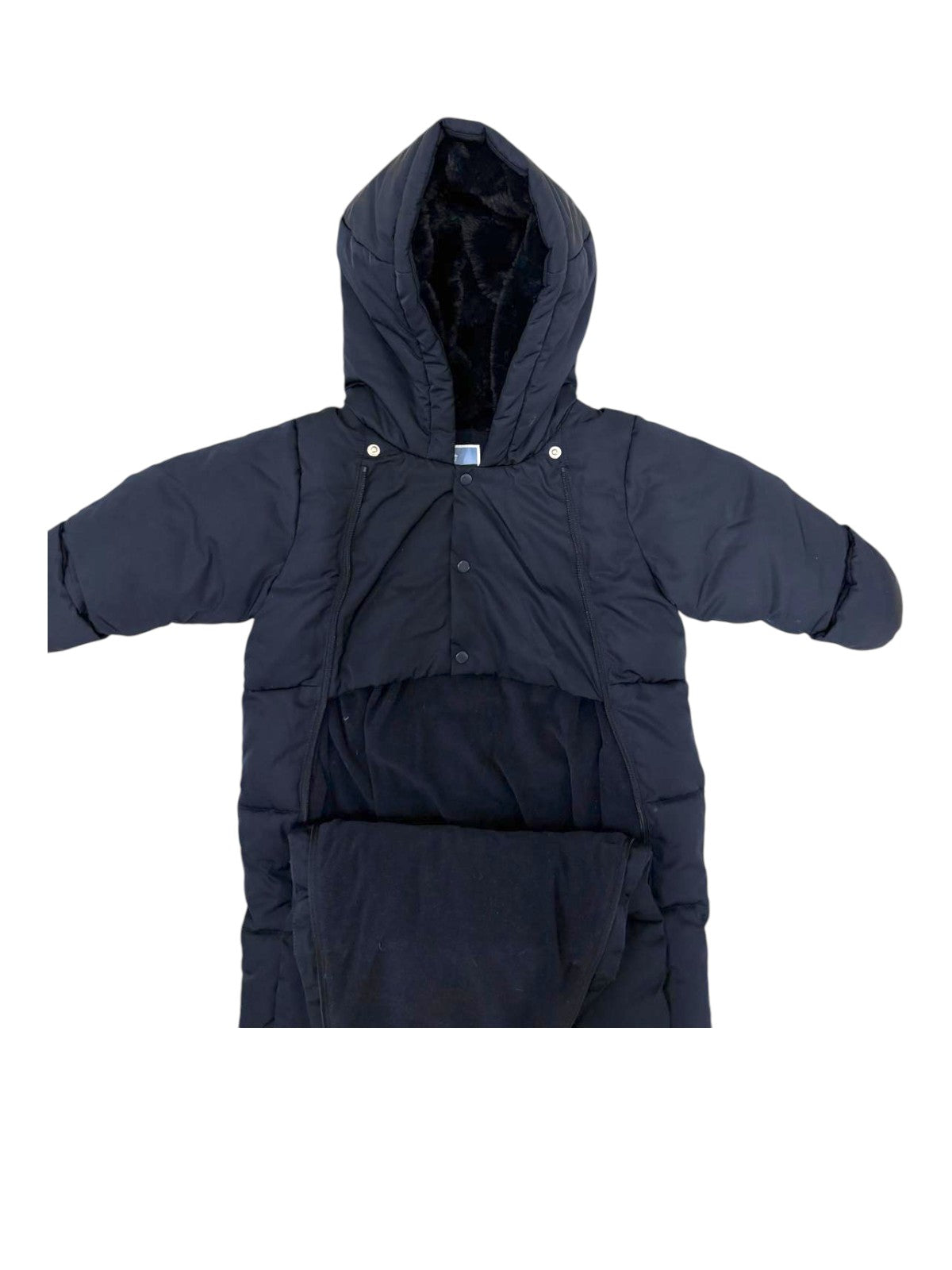 Jacadi Boys Navy Faux Fur Lined Hooded Snowsuit, 12M / 74 - second hand baby clothing