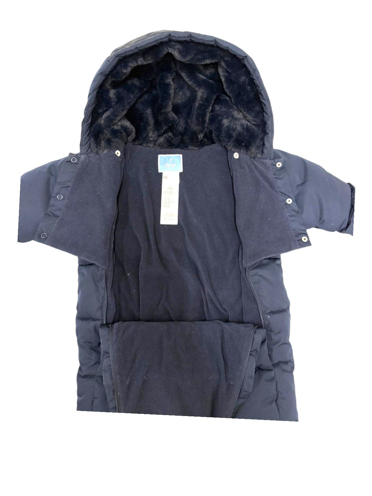 Jacadi Boys Navy Faux Fur Lined Hooded Snowsuit, 12M / 74 - second hand baby clothing