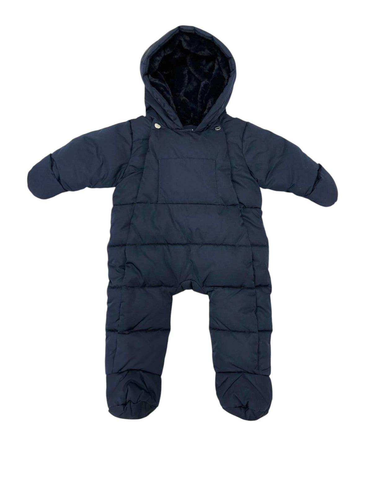 Jacadi Boys Navy Faux Fur Lined Hooded Snowsuit, 12M / 74 - second hand baby clothing
