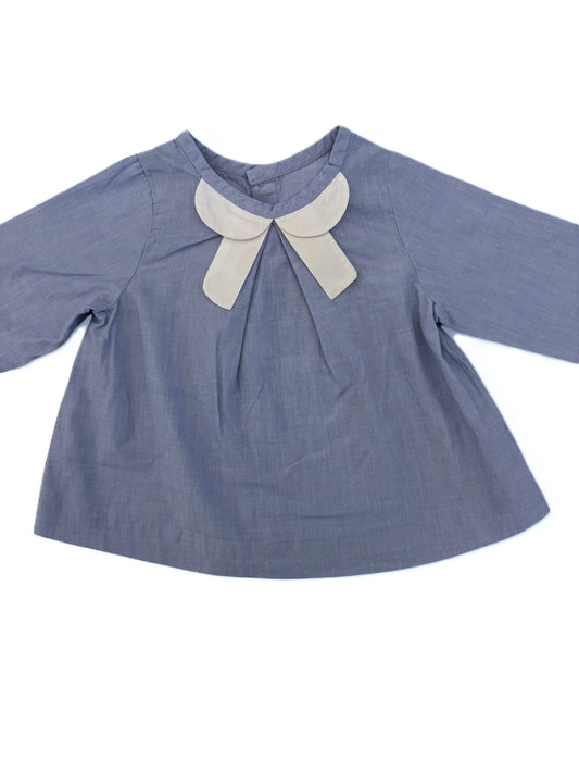 Jacadi Blue Blouse with White Bow (6M)