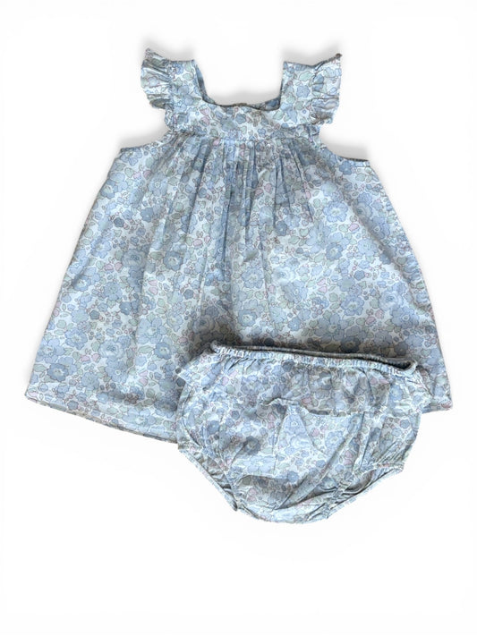 Jacadi Blue Floral Sleeveless Dress & Bloomer Set (12M)