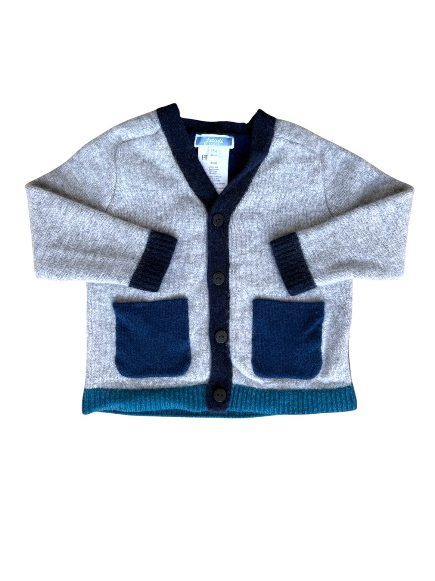 Jacadi Color-Block Kaschmir-Wollstrickjacke (18 Monate)
