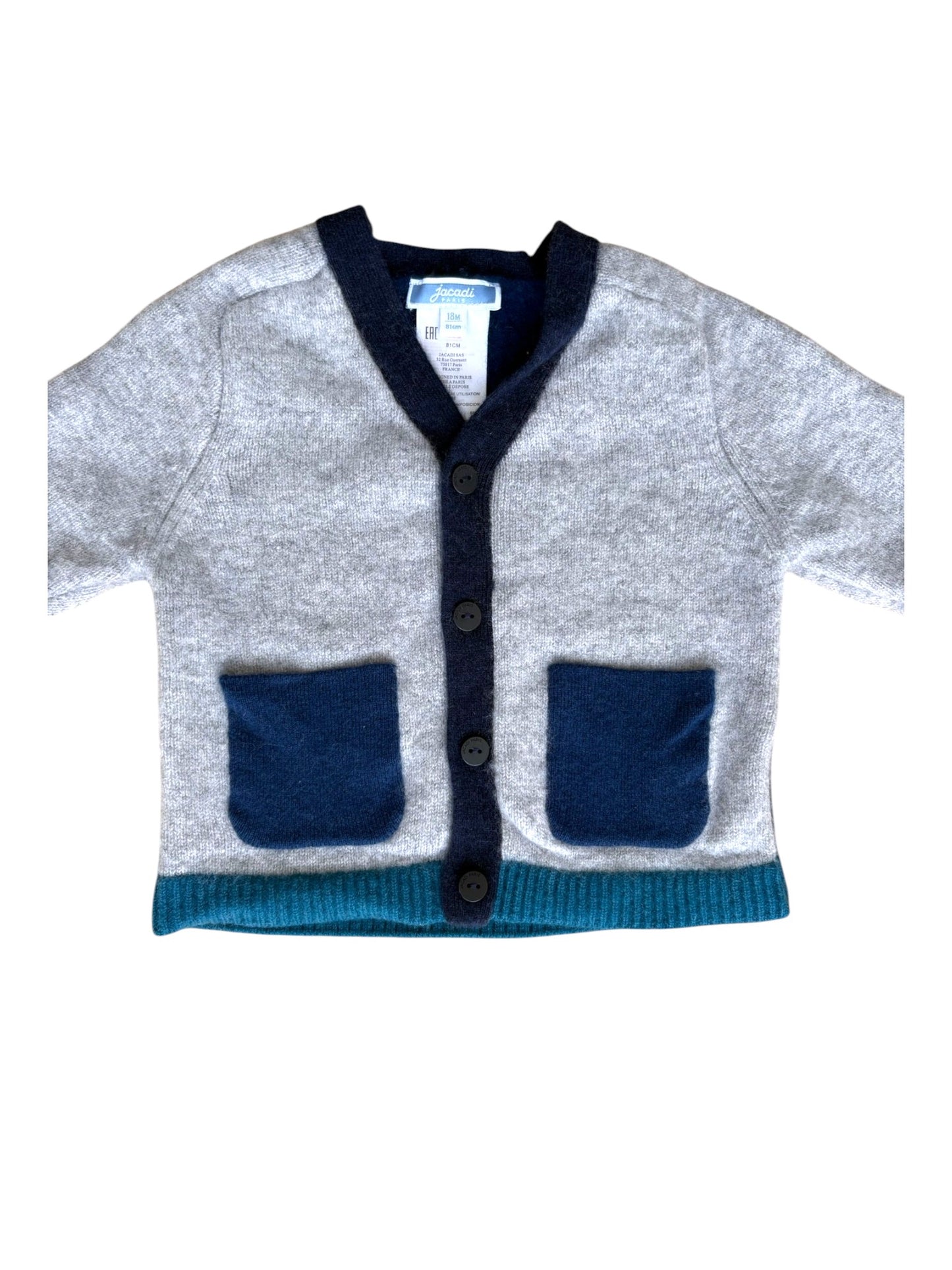 Jacadi Color-Block Kaschmir-Wollstrickjacke (18 Monate)