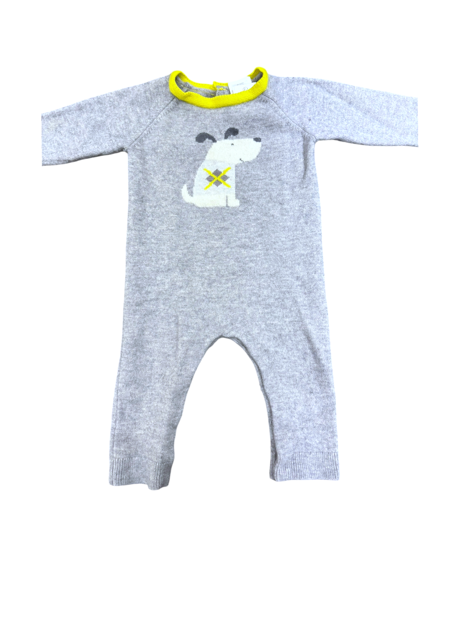 Jacadi Grey & Yellow Dog Knit Romper size 12M / 74 - second hand baby clothing