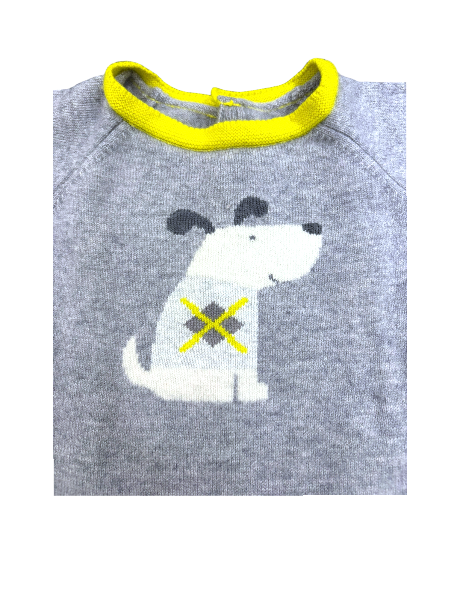 Jacadi Grey & Yellow Dog Knit Romper size 12M / 74 - second hand baby clothing