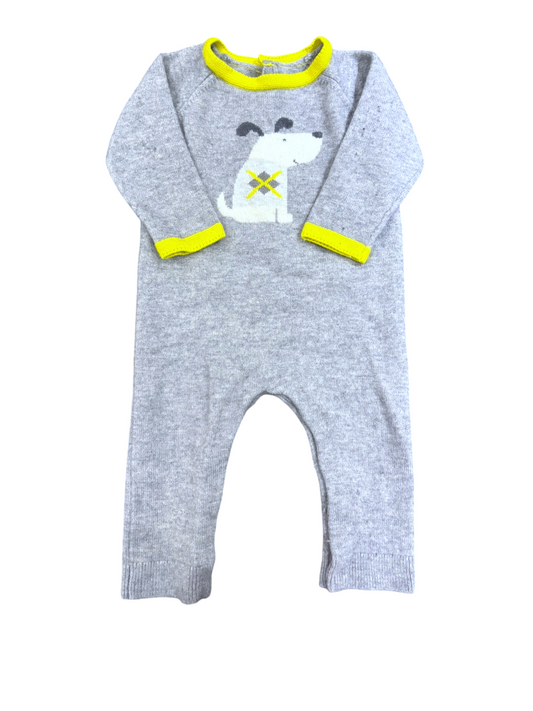Jacadi Grey & Yellow Dog Knit Romper size 12M / 74 - second hand baby clothing