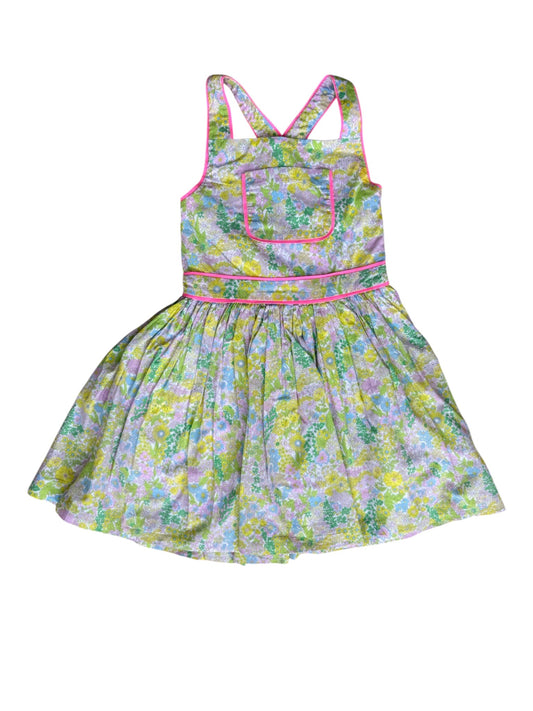 Jacadi Green Pink Floral Criss Cross Back Dress (4Y)