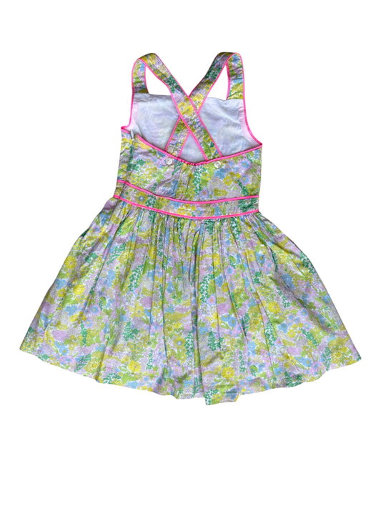 Jacadi Green Pink Floral Criss Cross Back Dress (4Y)