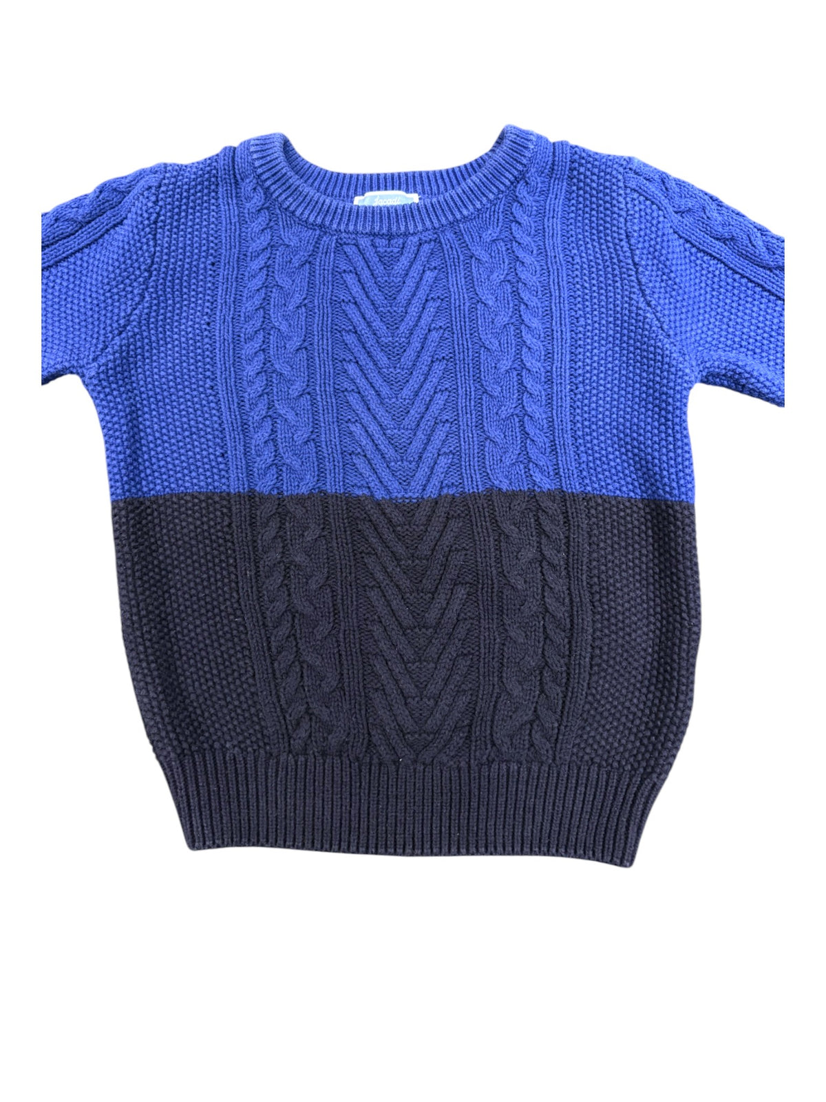 Jacadi Blue Navy Colour-Block Cable Knit Sweater, 4Y / 104 - second hand baby clothing